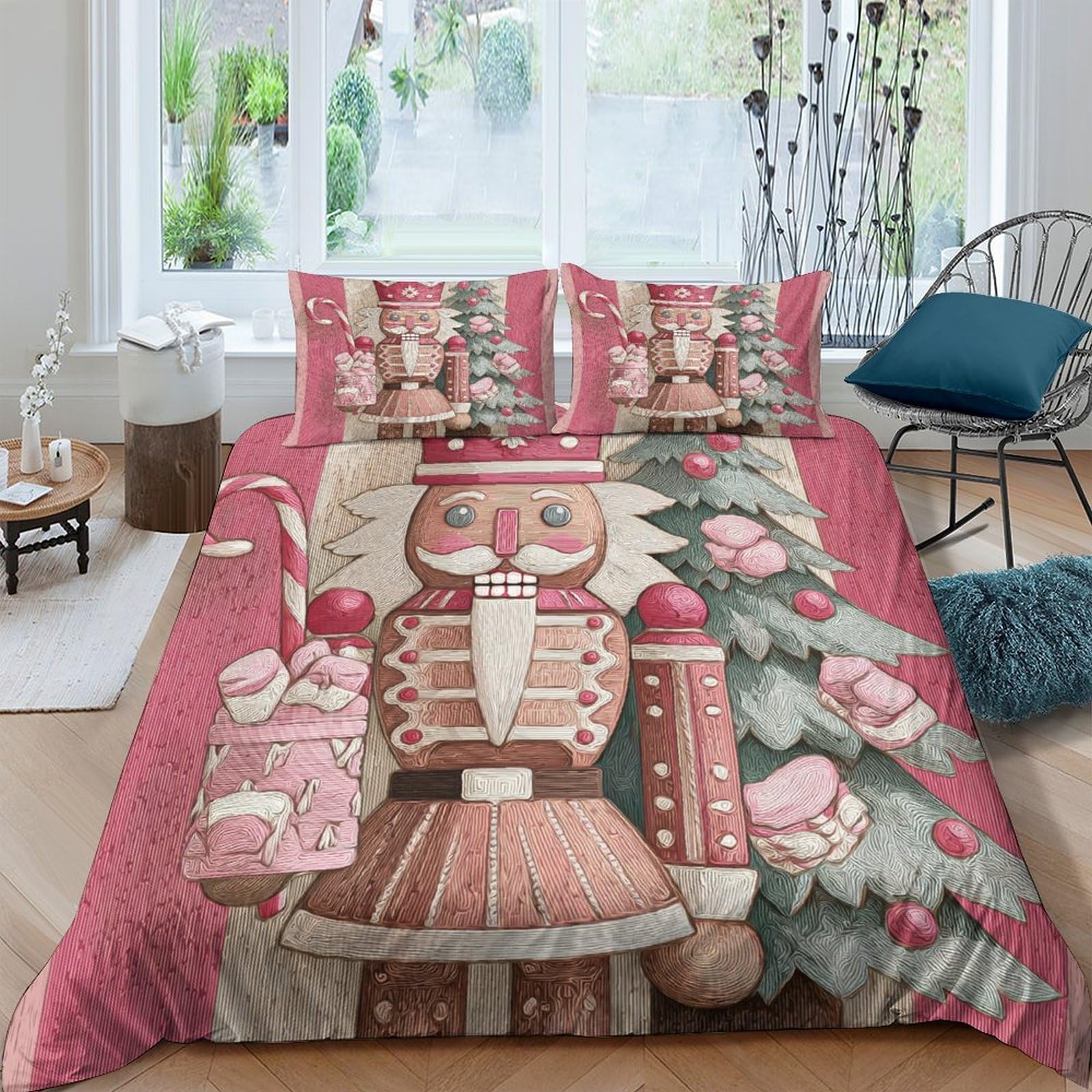 Ctjqhvkz Style-7 3D Printed Nutcracker Christmas Tree Fitted Sheet Microfiber Soft Pink Gift Bed Cover For Bedroom Dorm Decoration Single（135X200cm）