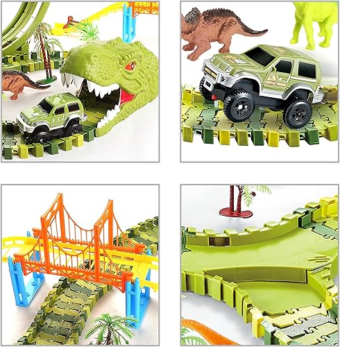 Miniatura 3 de Juguetes de pista de dinosaurio para carreras de autos 320 piezas de 3 coches de carreras de dinosaurios con 360 bucles y juego de tocadiscos 2