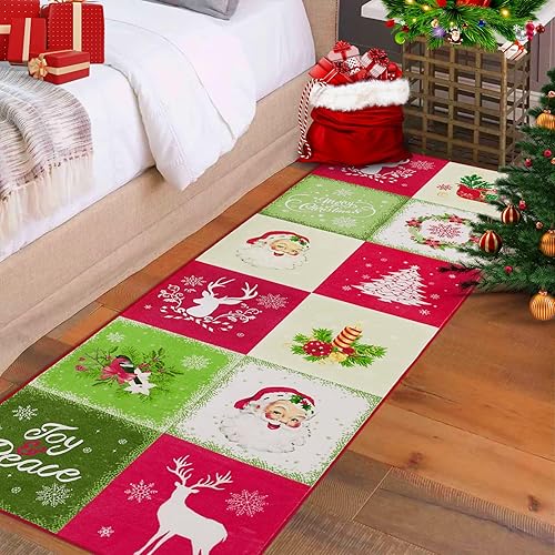 Miniatura 6 de CAREMEE Alfombra de interior de Navidad con texto en inglés Merry Christmas para decoración de Navidad, antideslizante, festiva, tapete de Navidad