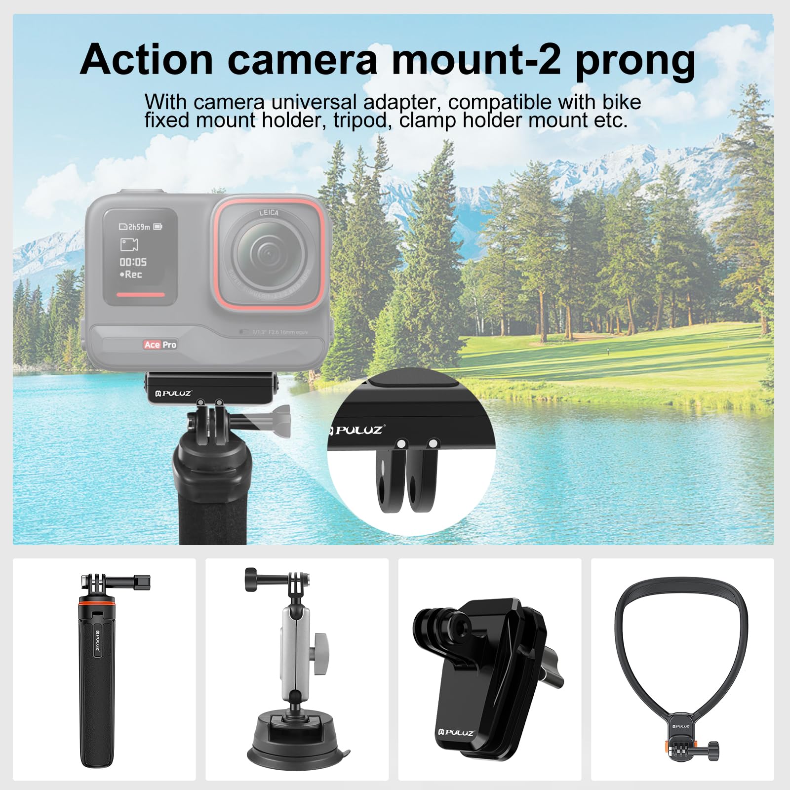 PULUZ Magnetyczna podstawa szybkiego zwalniania do Insta360 Ace Ace Pro, z adapterem śruby 1/4 cala, składany uchwyt na statyw do Go Pro HERO12 11 10 9 8 7 6 5 i innymi akcesoriami do kamer akcji