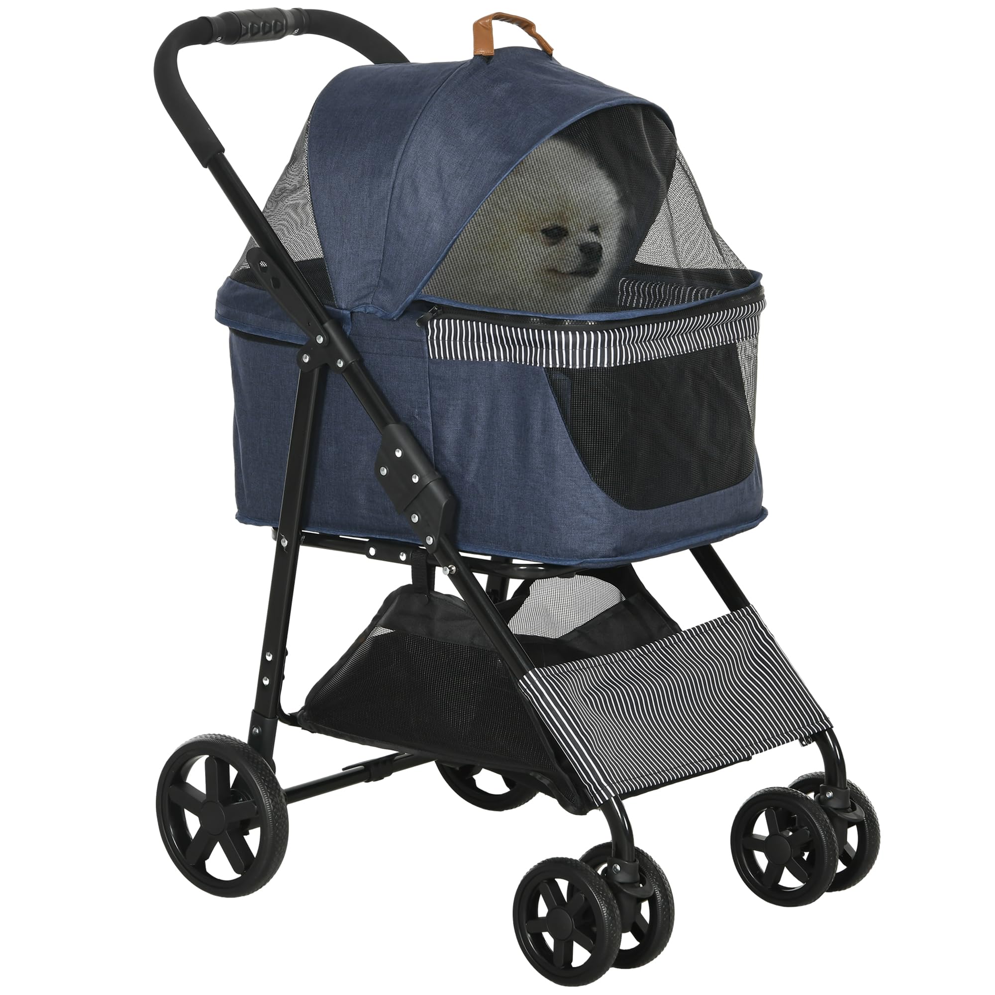 Pawhut Cochecito 2 en 1 para perros y gatos con rueda universal extraíble cubierta Oxford azul oscuro + negro 76 x 51 x 101 cm