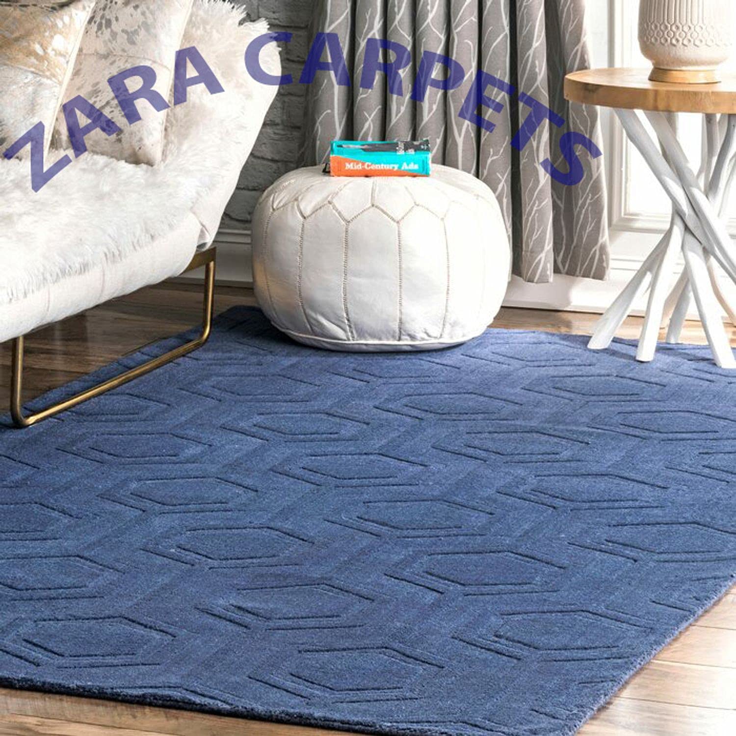 ZARACARPETS; 'can Change The Floor Solid Plain Hand Made Rugs Runner Size 2 Feet by 6 Feet (2x6 feet) Blue Brick