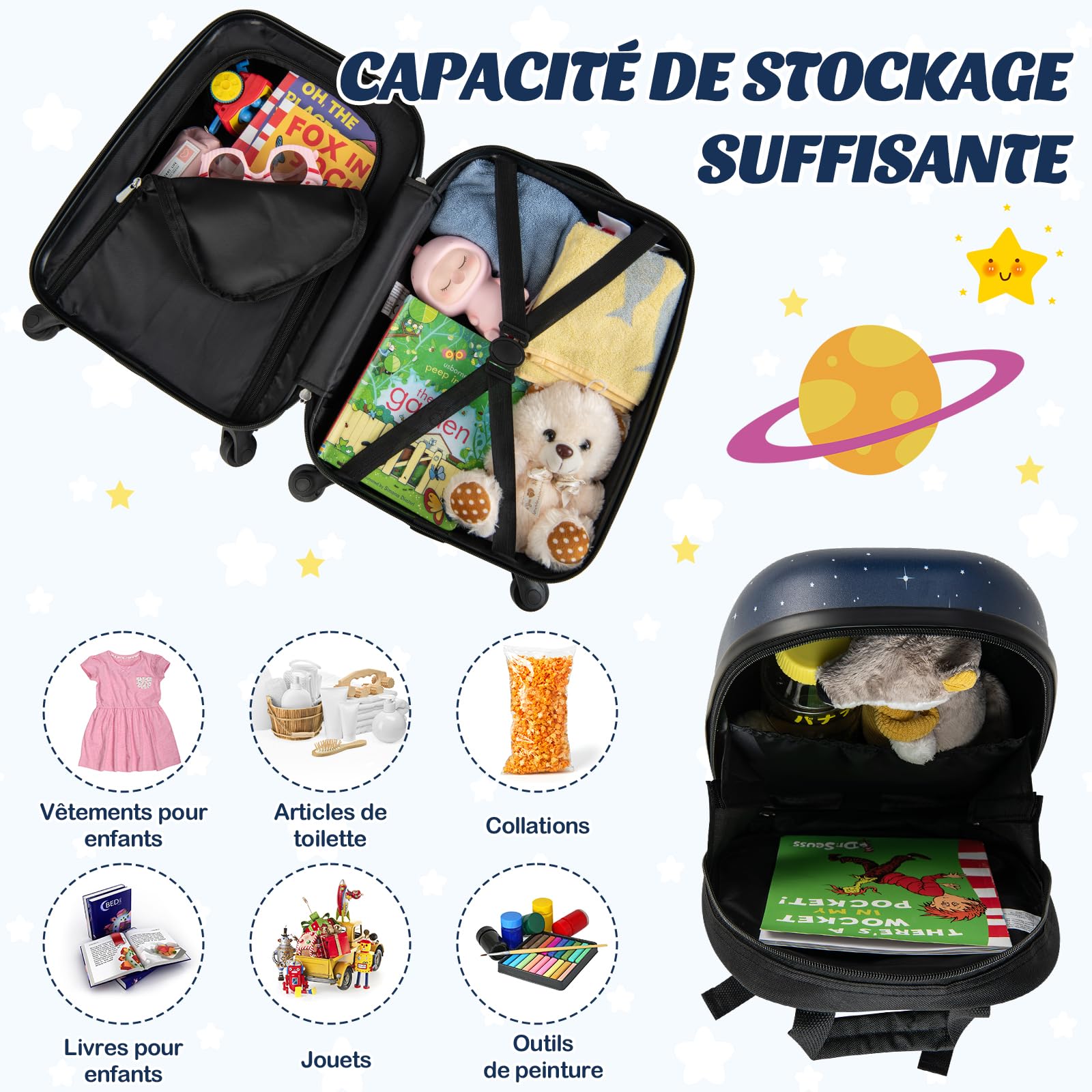 GOPLUS Valise Enfant à Garçon Filles 16”avec 12” Sac à Dos, Espace Suffisant, Surface Etanche, Valise Cabine Enfant roulettes Silencieuses et Lisses pour Bébé 3-8 Ans (Crocodile)