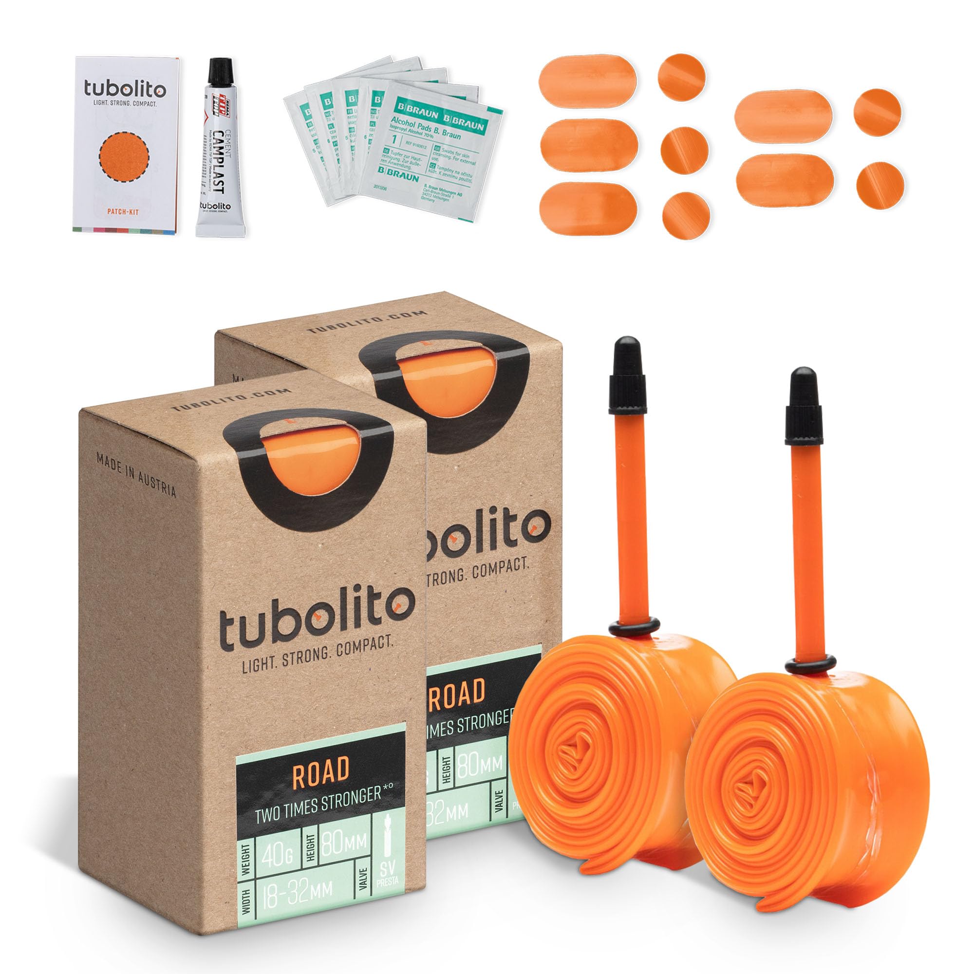 Tubolito Road 700C x 18-32mm Tube | Light, Strong & Compact | Rim & Disc Brake Compatibility | 2X Puncture Protection (700 x 18-32mm, 80mm Presta Valve (Pack of 2))