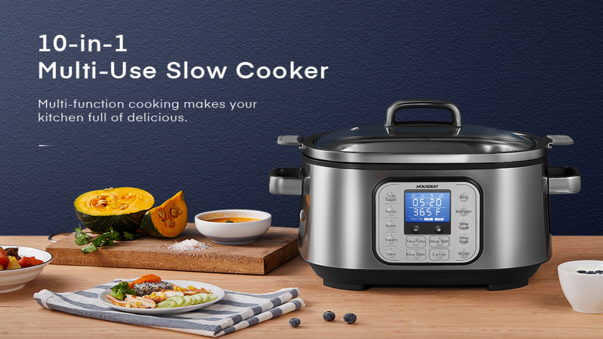 Slow Cooker, HOUSNAT 10 In 1 Programmable Cooker, 6Qt Stainless Steel Rice Cooker Yogurt Maker Delay Start Steaming Rack And Glass Lid Adjustable Temptime For Slow Cook With Digital Timer4