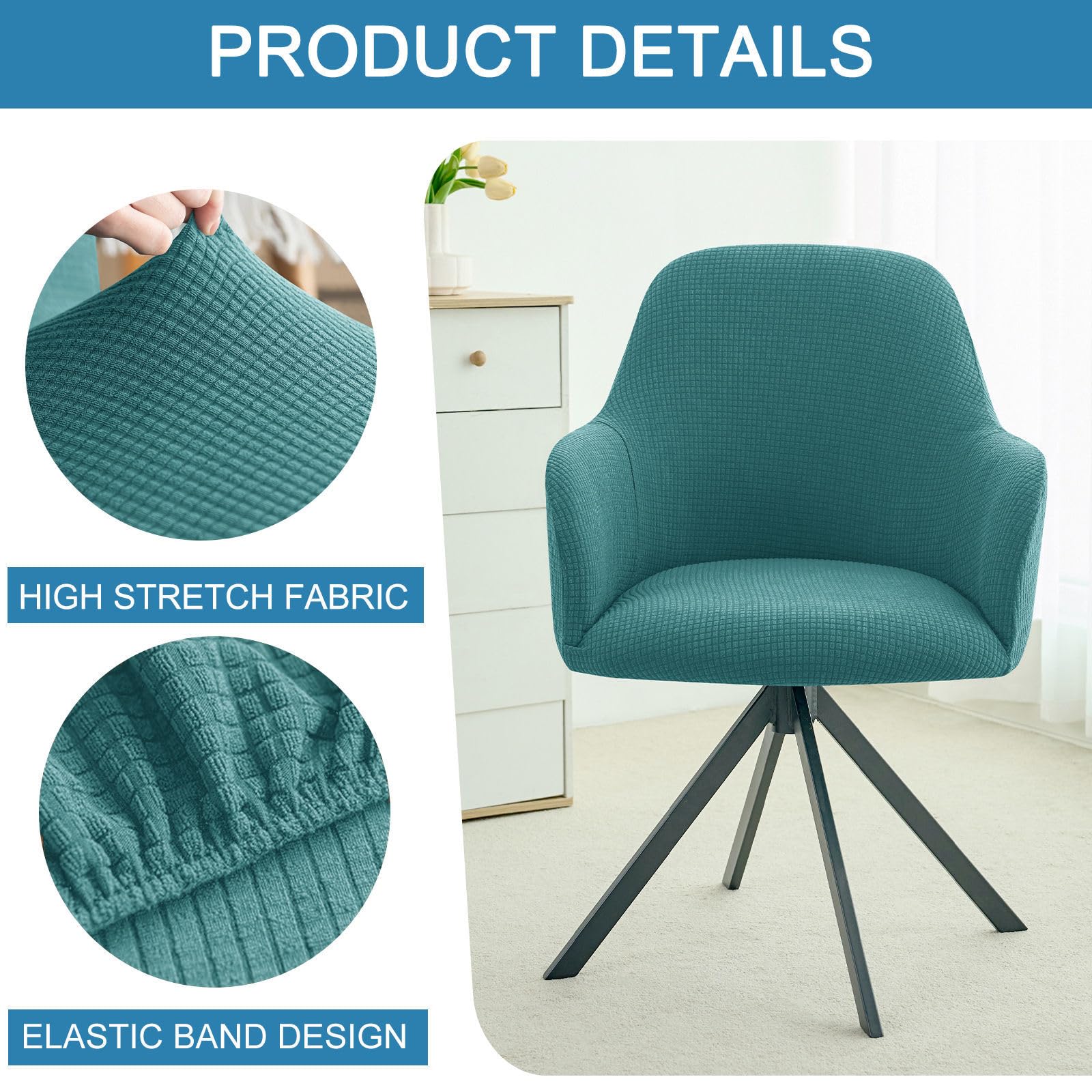 Fundas de Sillas Comedor con Brazos Elástico-Azul Verde-4 Pieza | Cubiertas Suaves y Modernas para Sillas con Respaldo Curvo, Protector de Sillón Extraíble y Lavable para Hogar y Oficina