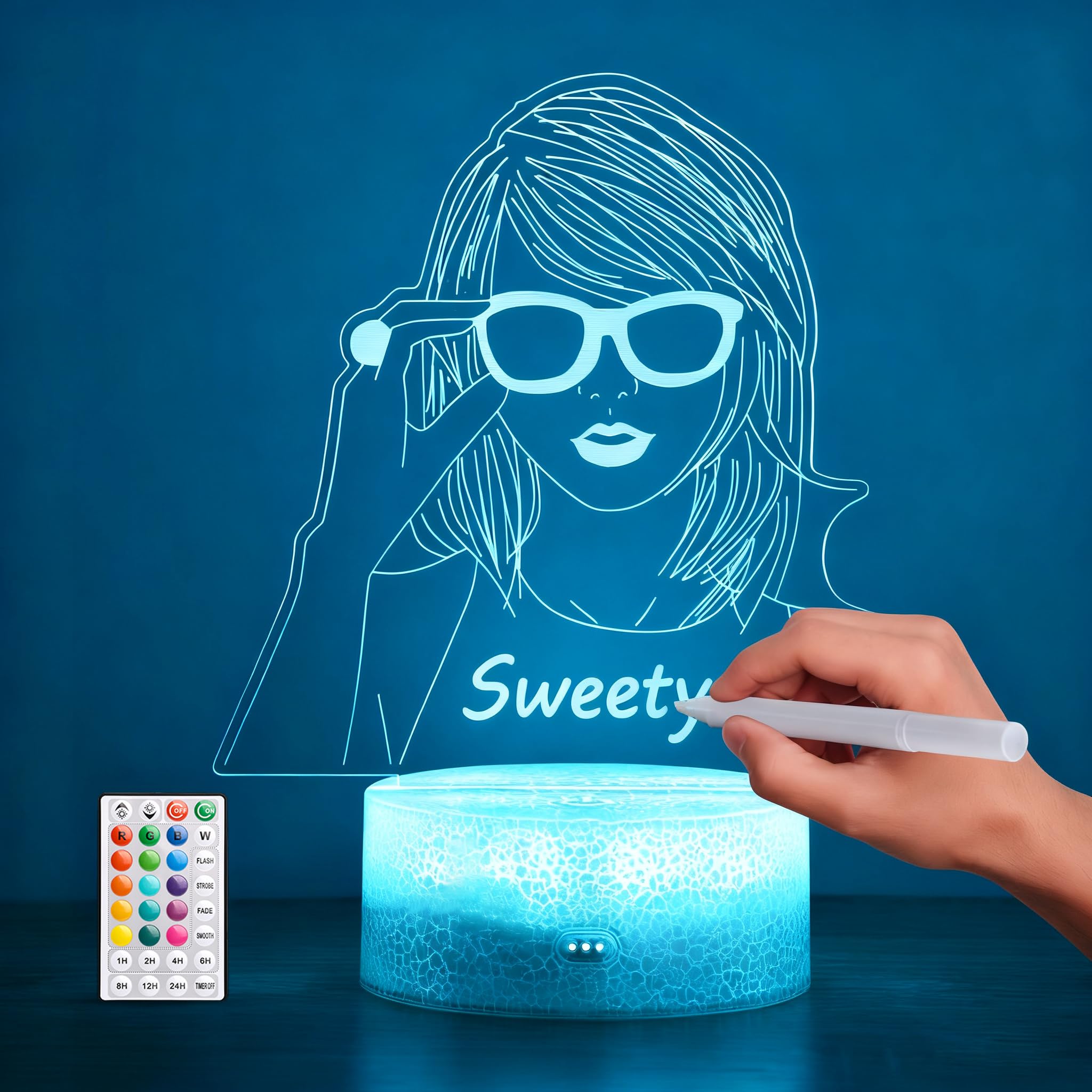 Hoofun TS Night Light Merch: cadeaux de marchandises pour les fans de chanteur, lampe d'illusion LED 3D avec télécommande et tactile intelligent pour les filles Décor de chambre Musique Anniversaire N