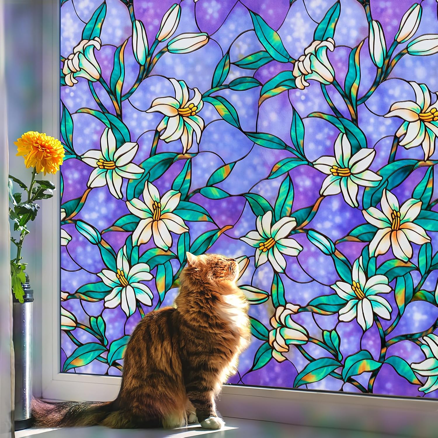 Coavas Stained Glass Window Film?Static Cling Window Privacy Film Decorative UV Sun Blocking Non-Adhesive Glass Window Covering for Home Bathroom?Purple,35.4 x 118.1inch? Purple 35.4 x 118.1inch