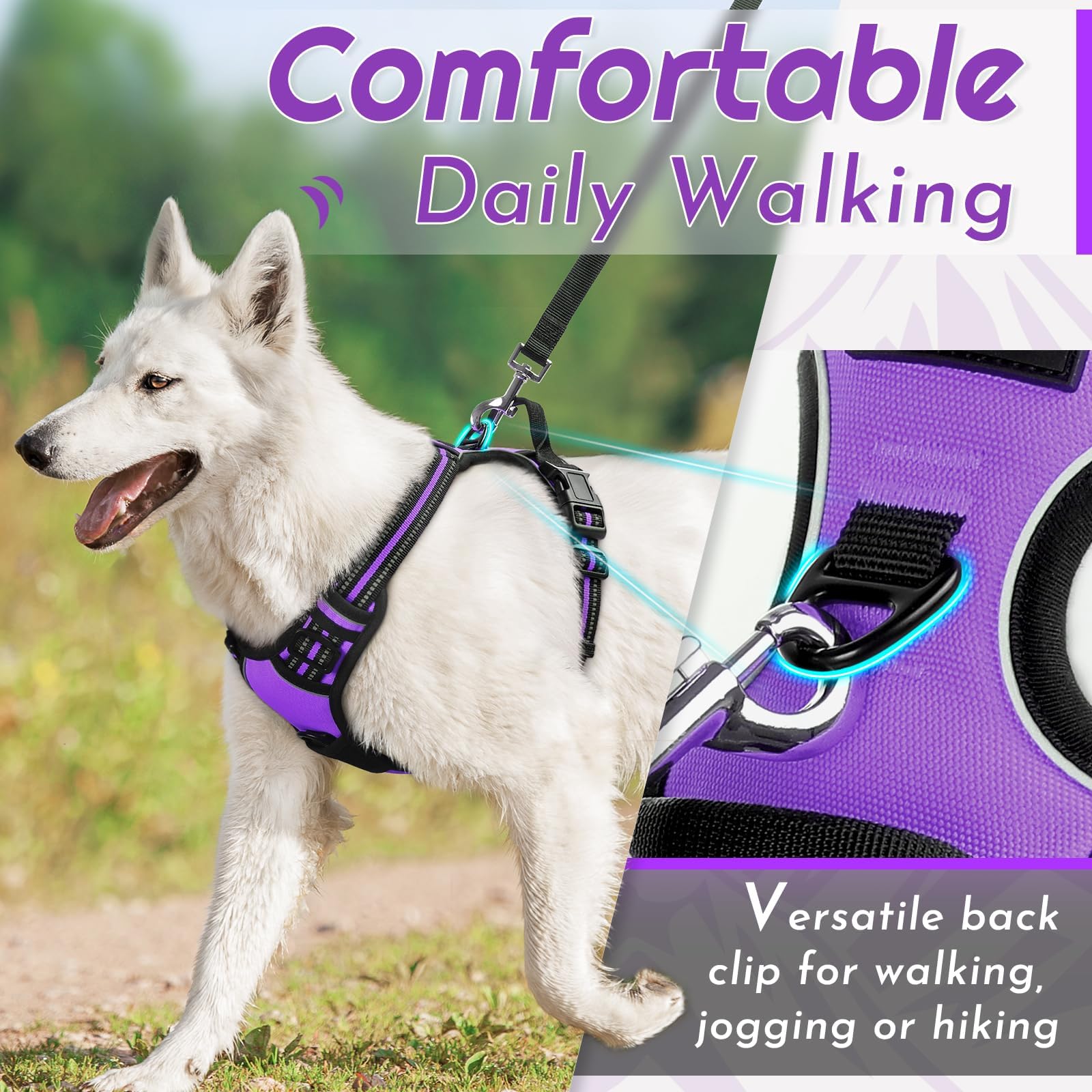 Eagloo Pettorina Cane Taglia Media, Pettorina ad h Antifuga, Imbracatura per Cani Anti Tiro con Doppio Gancio, Imbracatura Robusto e Regolabile per Addestramento Passeggiate, M, Viola
