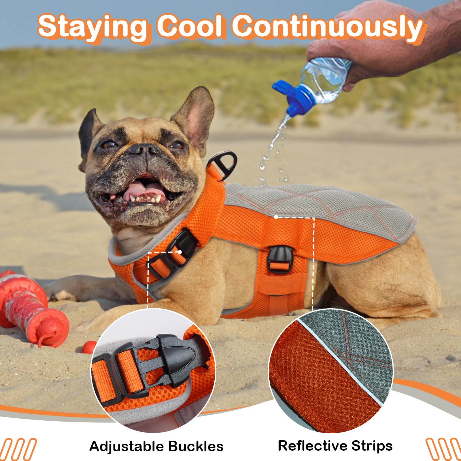 Chaleco Refrescante para Perros, Cómodo Chaleco Refrigerante para Perros Transpirable Chaleco Refrigerante Perro, Ropa de Frio para Perros para días Calurosos de Verano, Naranja XS