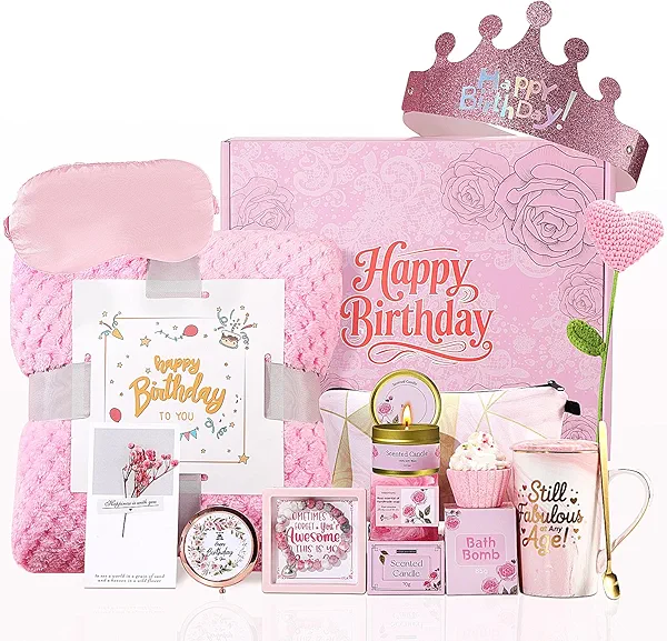 Happy Birthday Gifts for Women - Pink Birthday Gift Boxes for Women Self Care Mom Sister Wife Girlfriend Daughter Best Friend Coworkers, Women's Birthday Gifts Ideas Spa Gifts Basket Gift Sets for Her