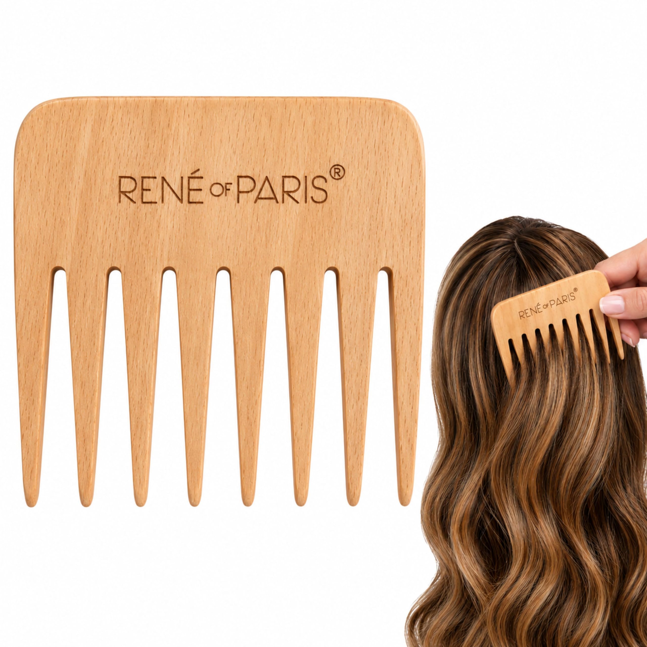 Rene of Paris Wooden Wide Tooth Comb, for Human & Synthetic Hair Wigs