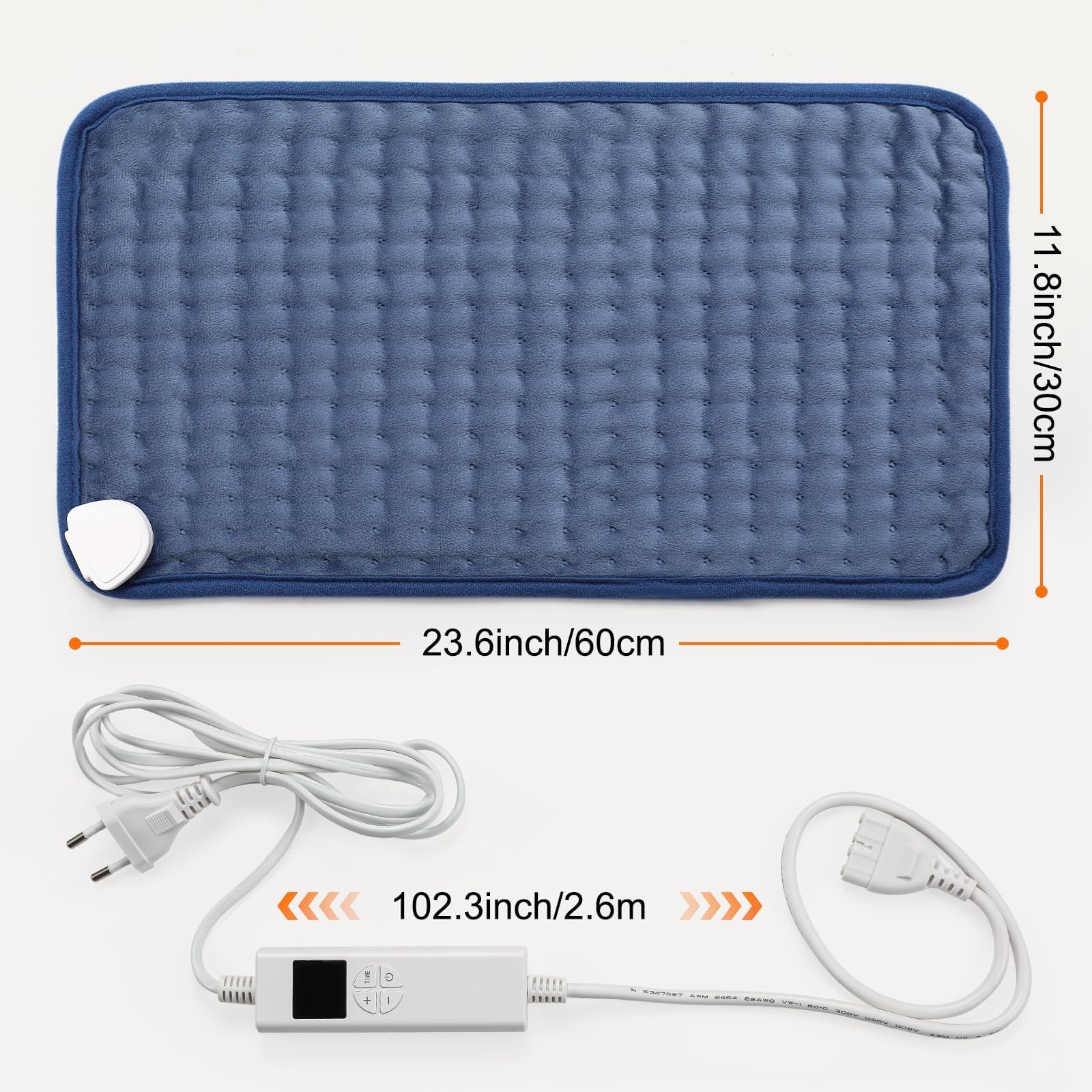 Manta Electrica Lumbar, 30x60cm Esterilla Electrica mit 4-Stunden-Timer und 6 Heizstufen, Almohadilla Electrica Lumbar con Mando a Distancia Digital, Apagado Automático, Lavable a Máquina Azul