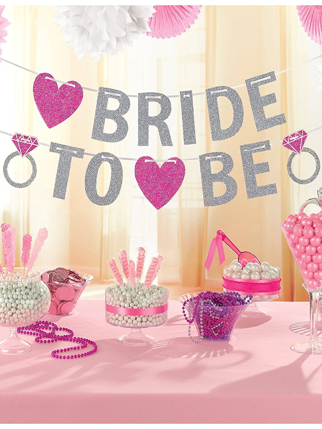 Maxqzin Striscione 'Bride To Be' Oro Champagne Per Addio Al Nubilato - Cartoncino Glitterato, 2,2 Metri, Con Anelli Diamante, Riutilizzabile