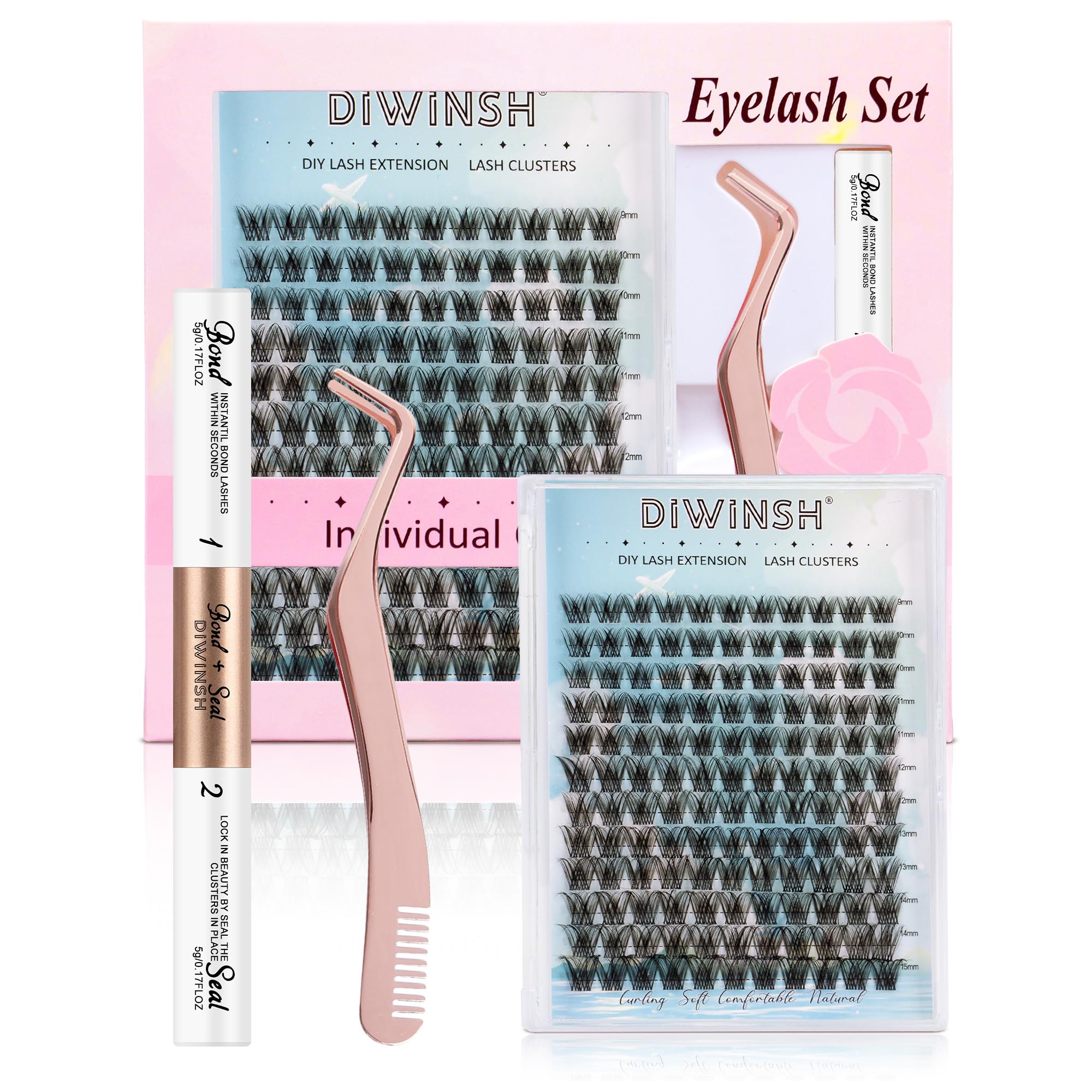 Kit pestañas pelo a pelo Kit De Extensión De Pestañas Postizas Individuales DIY con 132 PCS 9-15mm mix Pestañas y Pegamento de pestañas, Aplicador (DIY-9-15mm-KIT)