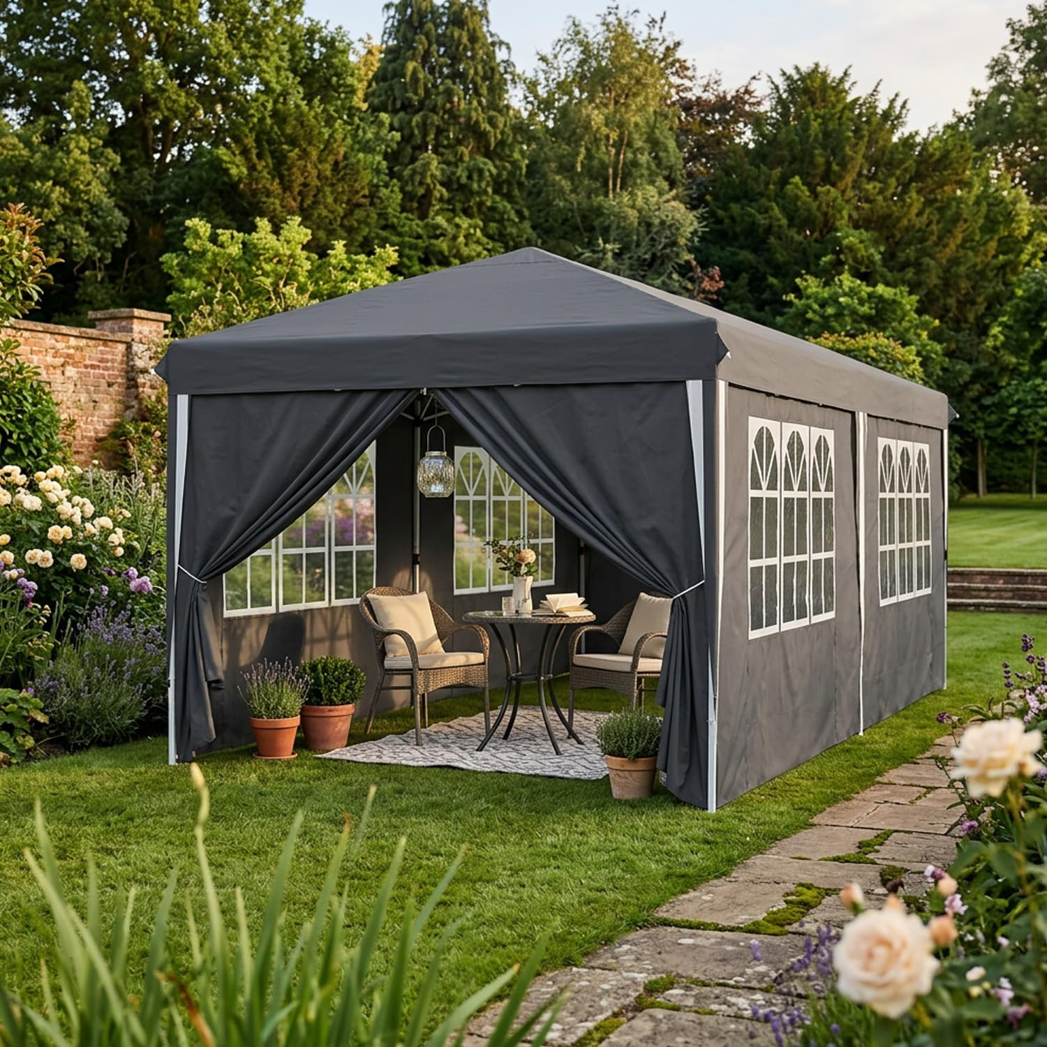 Gazebo Con Pareti Laterali Finestre E Porte Removibili Pieghevole Impermeabile Altezza Regolabile Struttura Pop Up Resistente In Metallo Pergolato Per Giardino Eventi Feste E Catering 3x6 Metri Nero