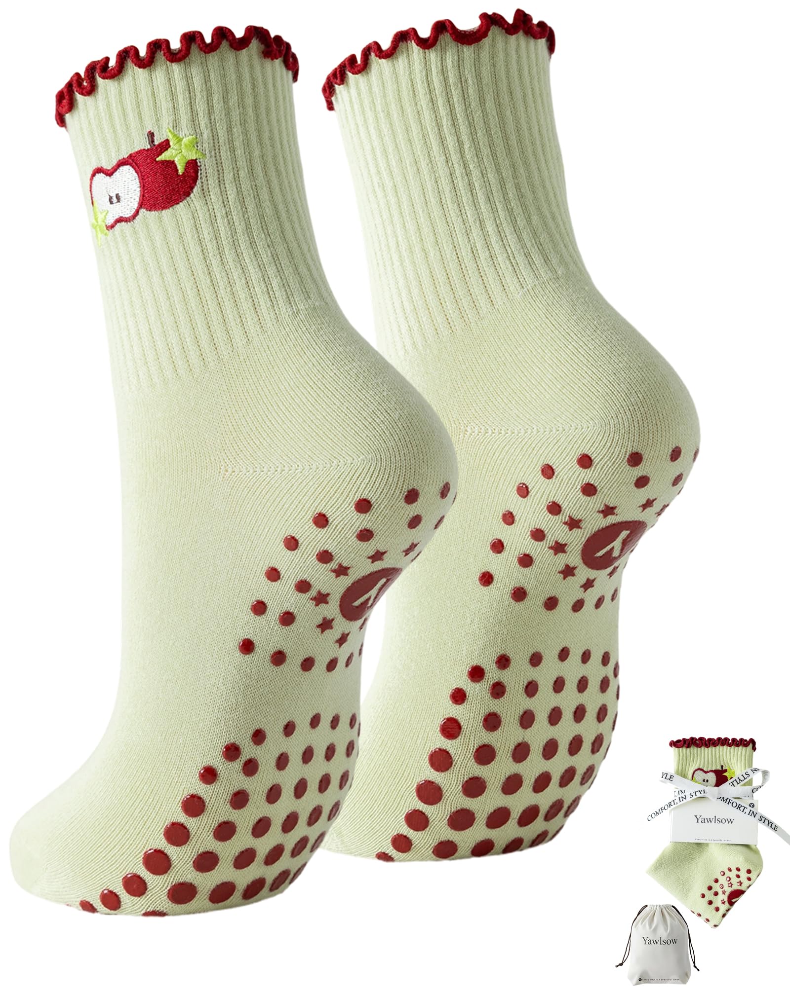 Yawlsow Damen Pilates Stoppersocken Süße Rutschfeste Grip Socken mit Noppen Antirutsch Socken für Yoga Reformer Ballett Barre Fitness Training Zuhause