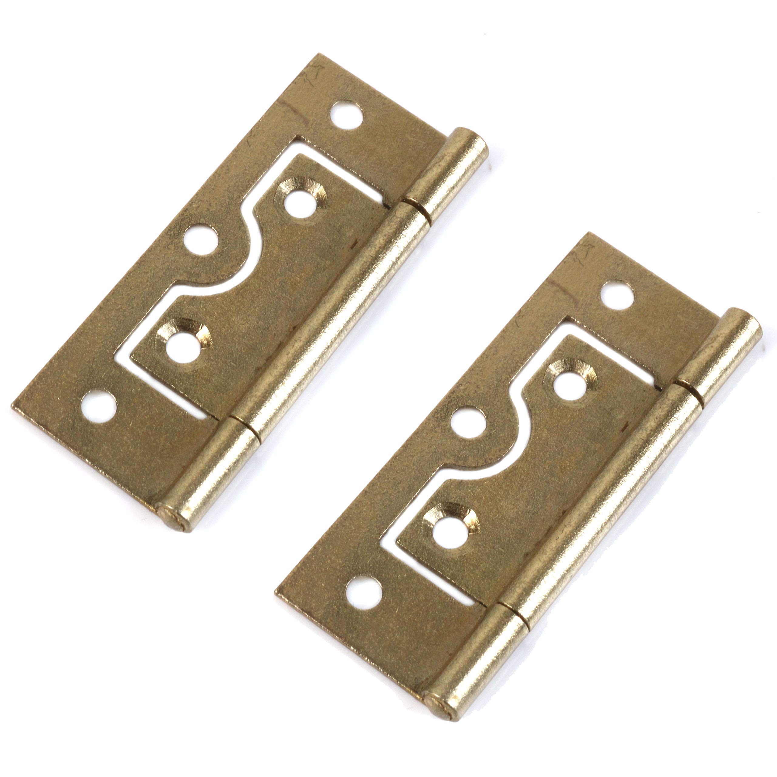 2X Small Flush Hinges Pair - 63mm Brass Plated Inset Cabinet Door Hinges