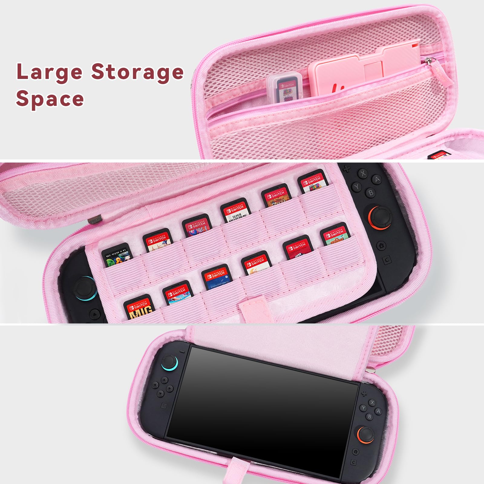 FIWWAT 17 en 1 kit D’Accessoires pour Nintendo Switch 2 - Housse de Transport Portable, Protège-Écran, Protège-Joystick, Support, Étui de Protection, Rose