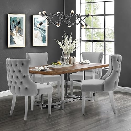 Miniatura 50 de LOULENS Elegance - Juego de 6 sillas de comedor de terciopelo, lujosas sillas de comedor tapizadas copetudas, sillas decorativas de terciopelo real