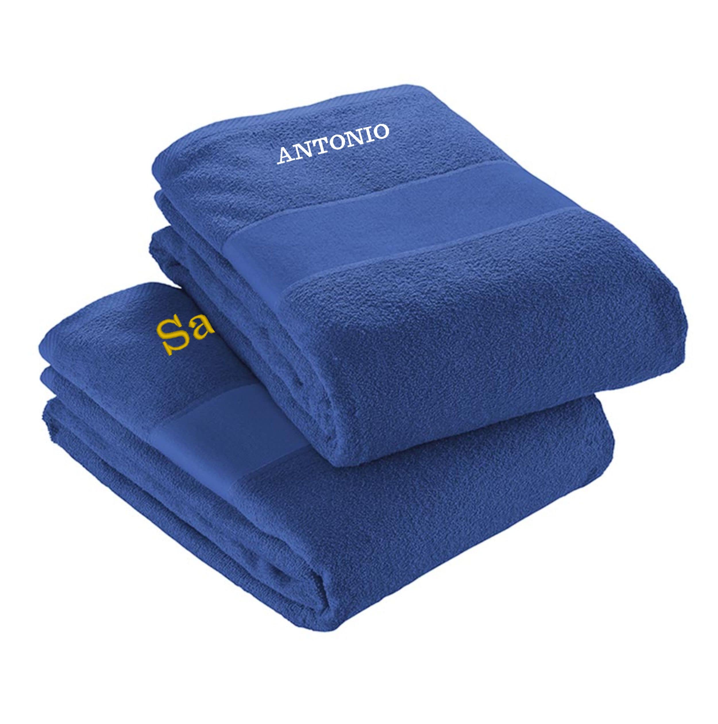Colorfamily Coppia Asciugamani da Spiaggia PERSONALIZZABILI con Ricamo Telo Mare in Spugna Grande, Asciugamano Fitness ad Asciugatura Rapida 90 x 170 cm, Asciugamano da Viaggio Leggero e Portatile