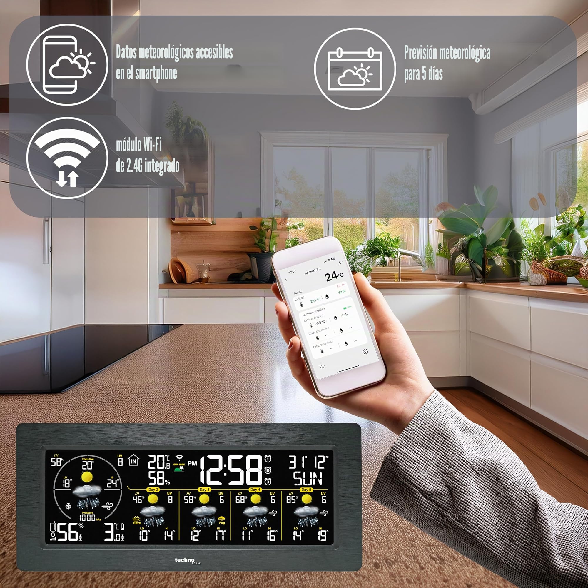 tchnoline Estación meteorológica Smart Life WD3050: predicciones precisas de 5 días, control de aplicaciones, funciones de alarma y más: ¡tu experto meteorológico personal en casa!
