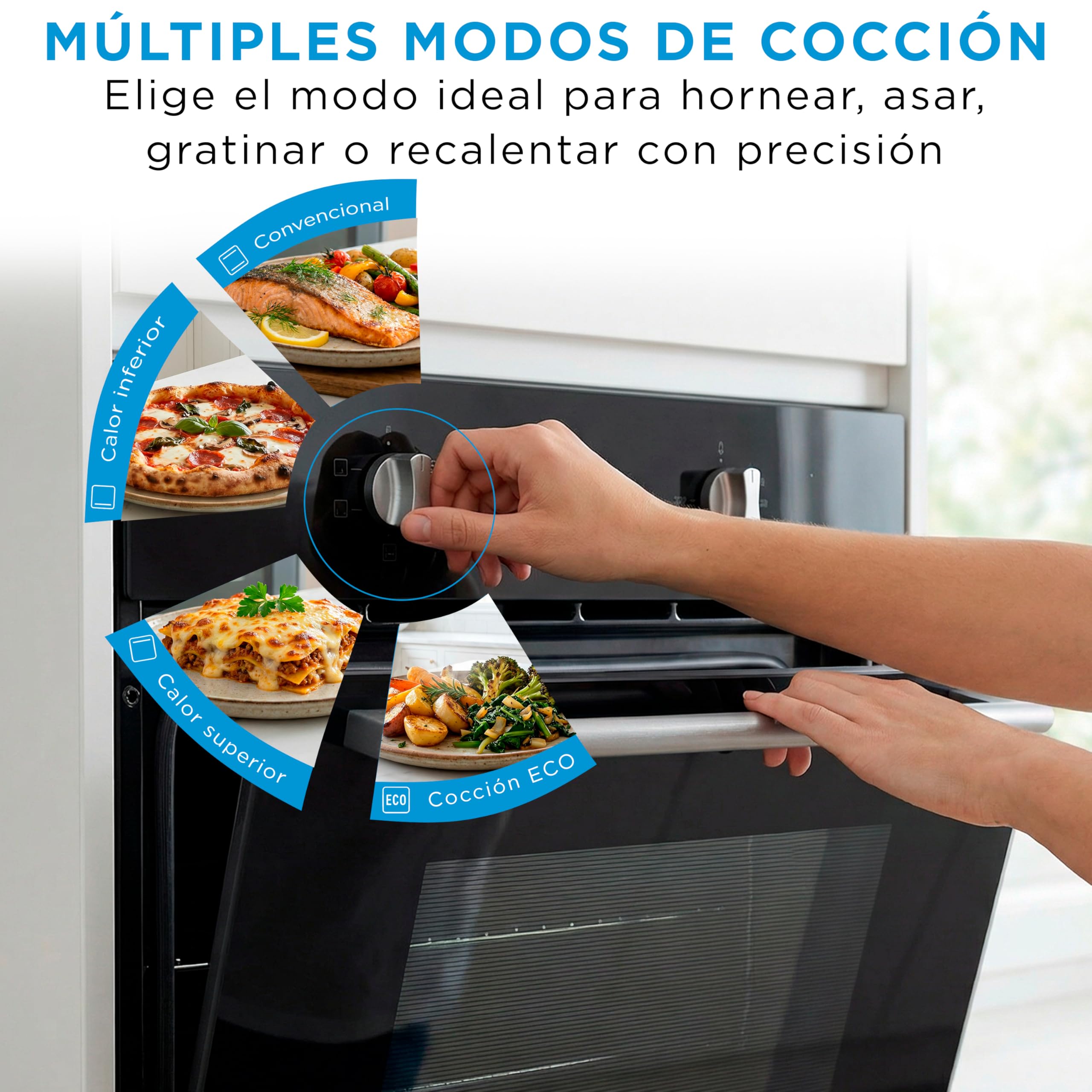 Midea Horno Electrico Empotrable Convencional de 70L y 2100W - Horno Integrable Negro con 4 funciones, Modo ECO - Hornos con Luz Led de Bajo Consumo, Puerta Doble Cristal, Bandeja Universal, y Rejilla