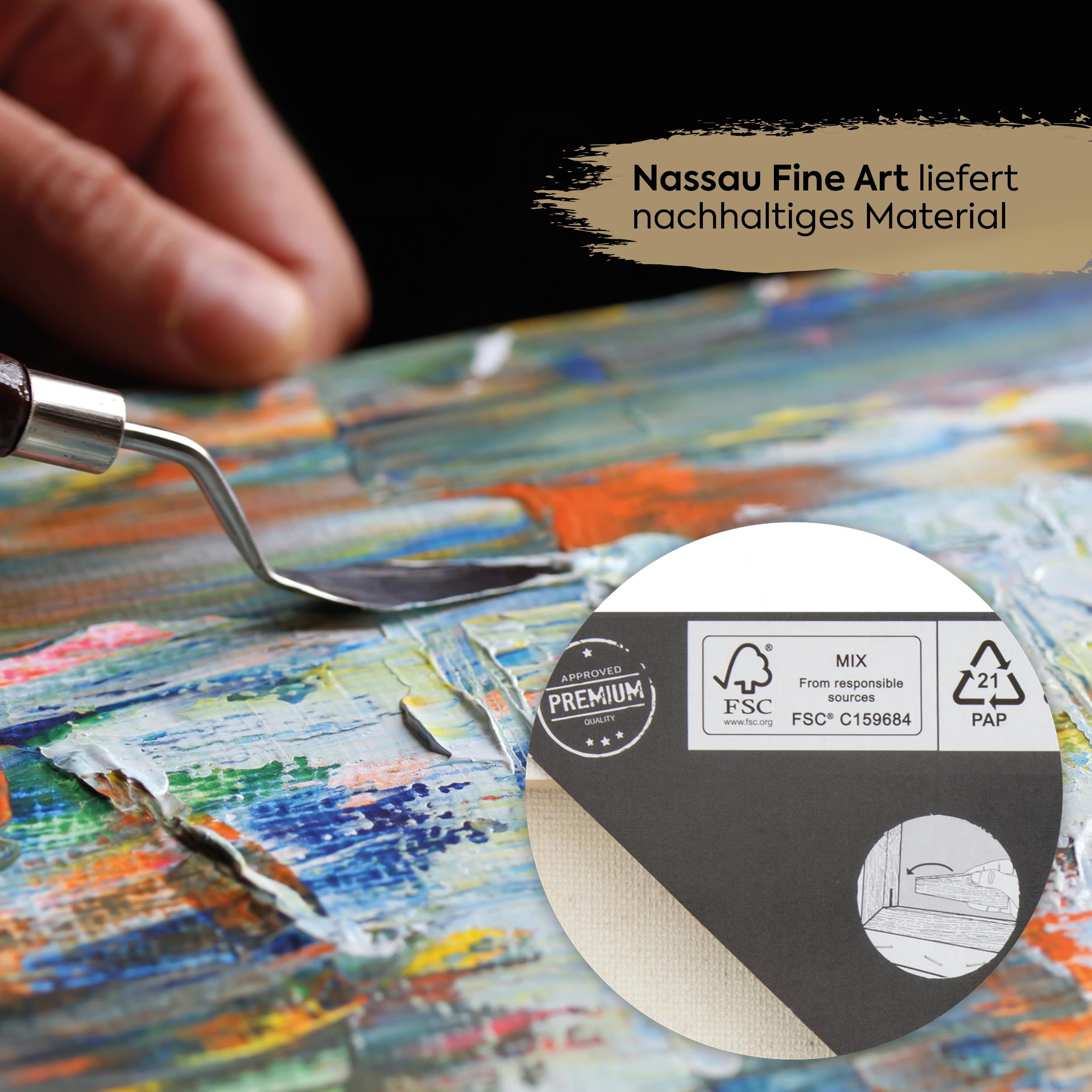 Van Nassau Fine Art Leinwand zum Bemalen | Leinwände-Set | 50 x 70 cm | 12 Stück | Keilrahmen klein/groß | Malkarton | Acryl-, Öl- und Aquarellmalerei – 100% säurefreie Baumwolle