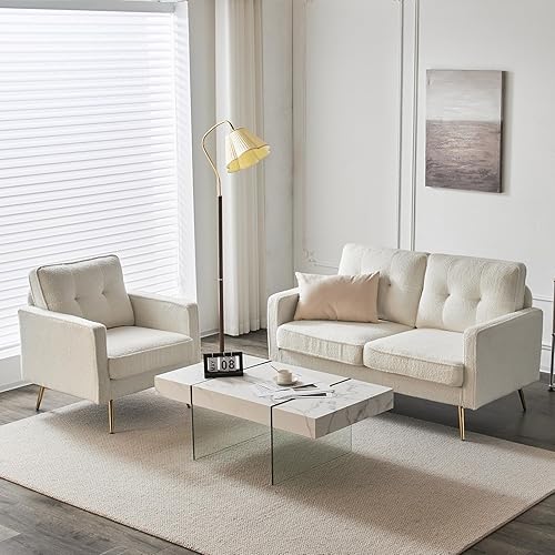 Miniatura 7 de VINGLI Sofá biplaza moderno de piel sintética de 56 pulgadas, sofá pequeño con asiento profundo para sala de estar, sofá biplaza de 2 plazas para