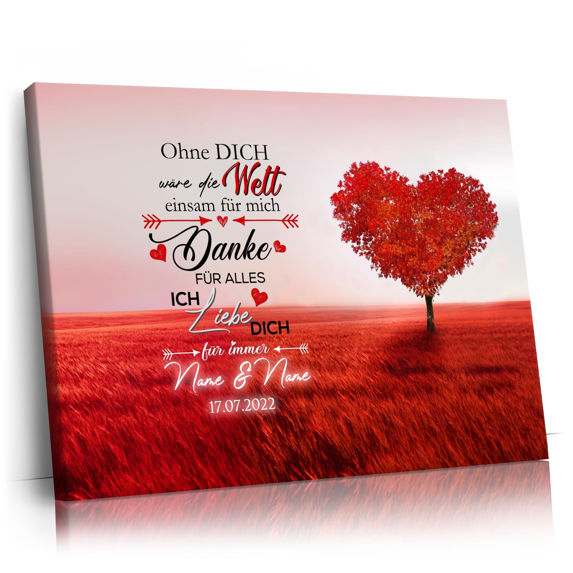 Liebesleinwand Individuelles Wandbild Ich liebe Dich | Jahrestag, Hochzeitstag Geschenke für Frauen | Leinwand mit Namen und Datum gestalten