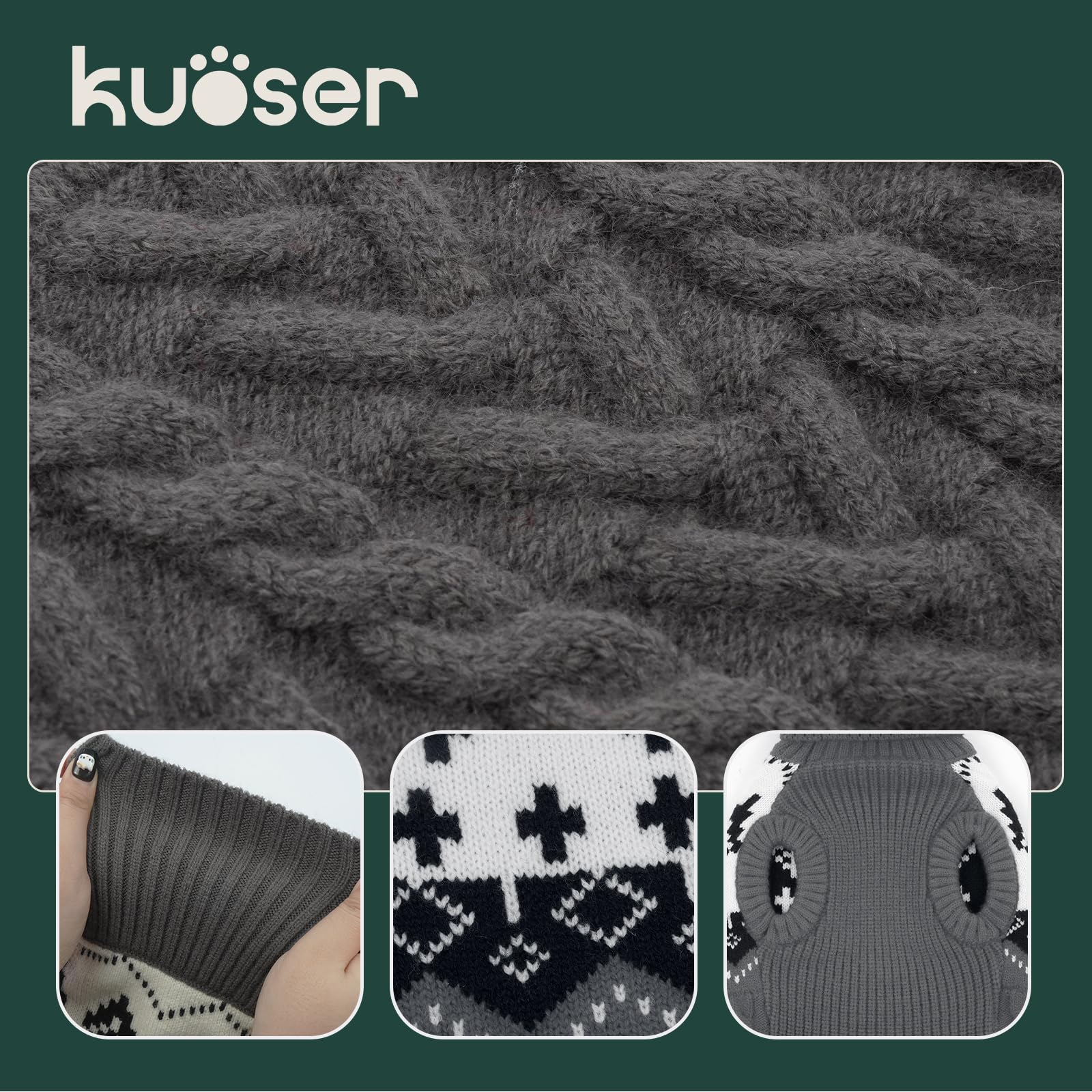 Kuoser Dog Jumper Knitted Dog Sweater Winter Warm Dog Clothes for Medium Dogs Soft Puppy Jumpers L, Grey, Large - Image 4