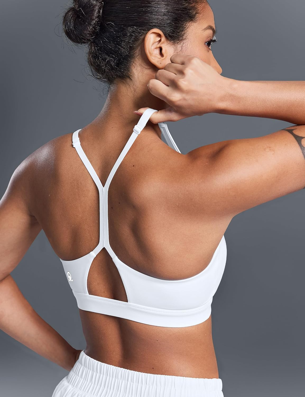 Y Back Sports Bra Padded Racerback Adjustable Straps Ruched V-Neck Low Impact Workout Yoga Top