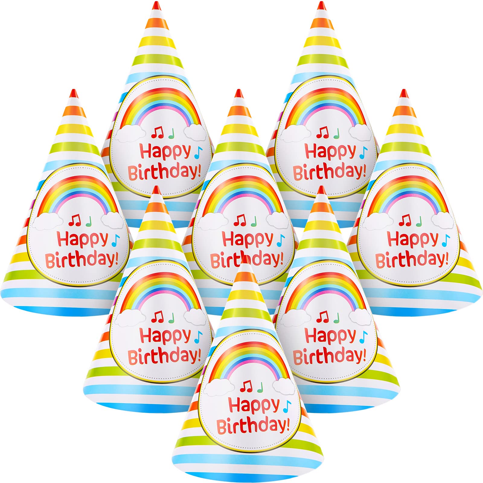 Outus 20 Pieces Rainbow Party Hats Birthday Party Cone Hats Rainbow Birthday Hats for Kids Adults