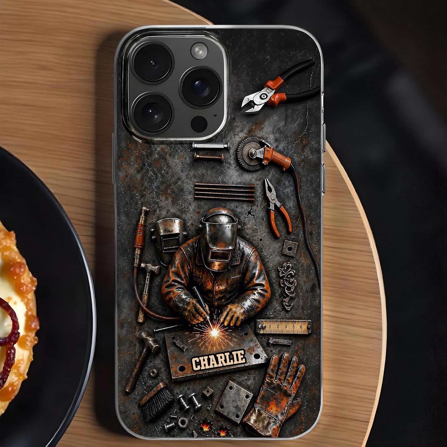 Personalized Clear Phone Case for Welder, Custom Name Mechanic Engineer Case, Industrial Tools Design, for Electrician and Mechanical Engineer