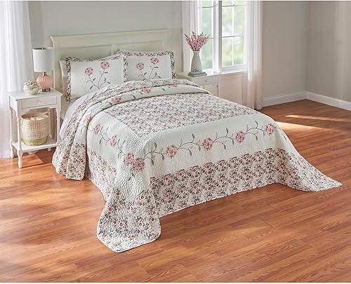 BrylaneHome Colcha bordada Margaret - King, rosa