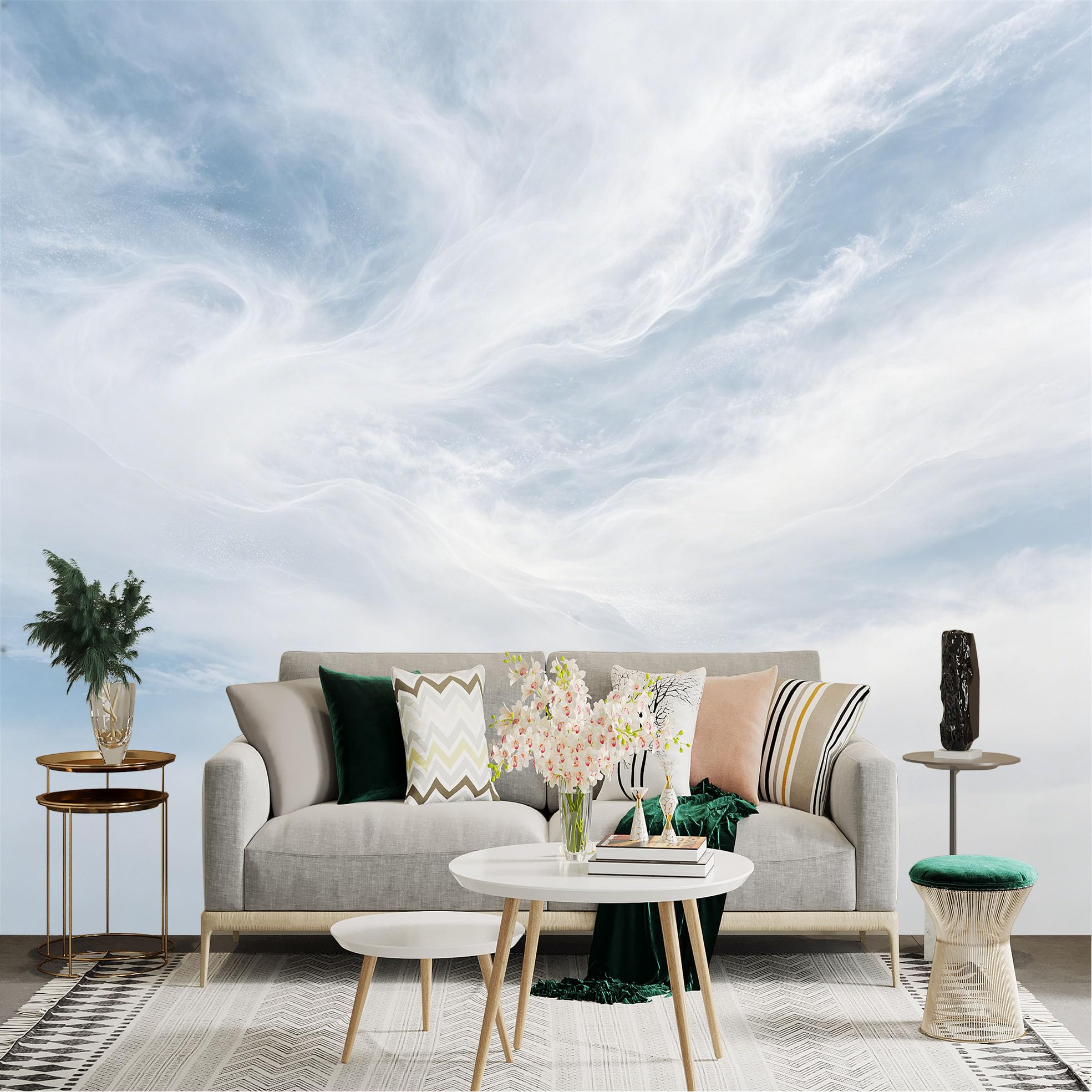 Lnzczhyre Dbh260521516 Custom Size Wall Sticker Mural， Dreamy Soft White Clouds， Ethereal Blue Sky Background， Atmospheric Nature Scenery， For Wall Decoration， Peelandstick Wall Decals.