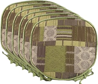 Cojines para asientos de chilla, estilo marroquí verde de retazos; cojines con borde redondo y funda con cremallera, Chenilla, Verde, 6 x Seat Cushion