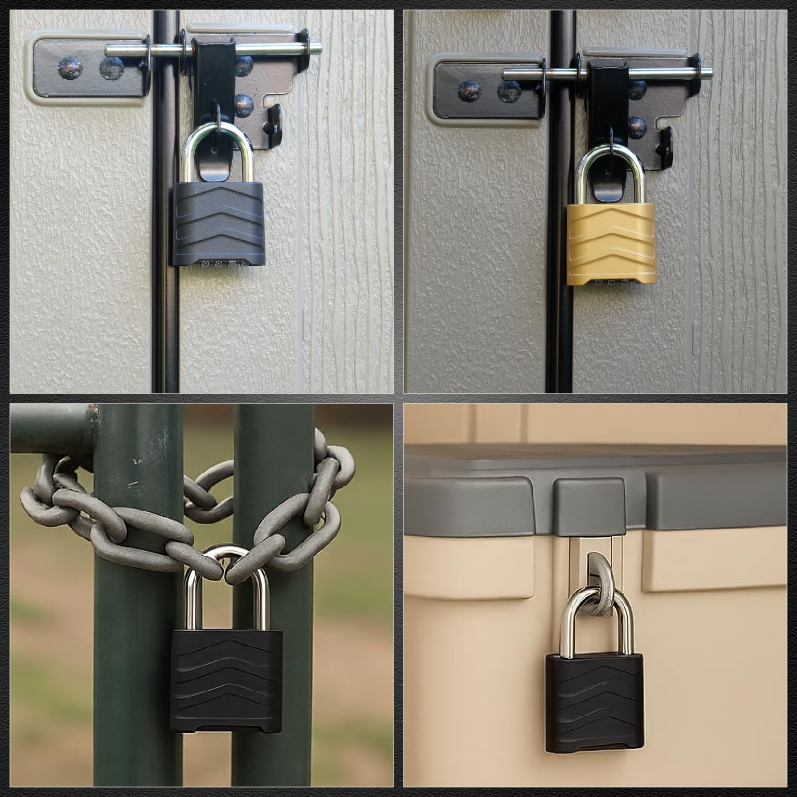 Candado de combinación, candado combinado para exteriores, 55 mm, resistente a la intemperie, reconfigurable, 4 digitales, cuerpo de aluminio de seguridad (paquete de 2, negro, corto)