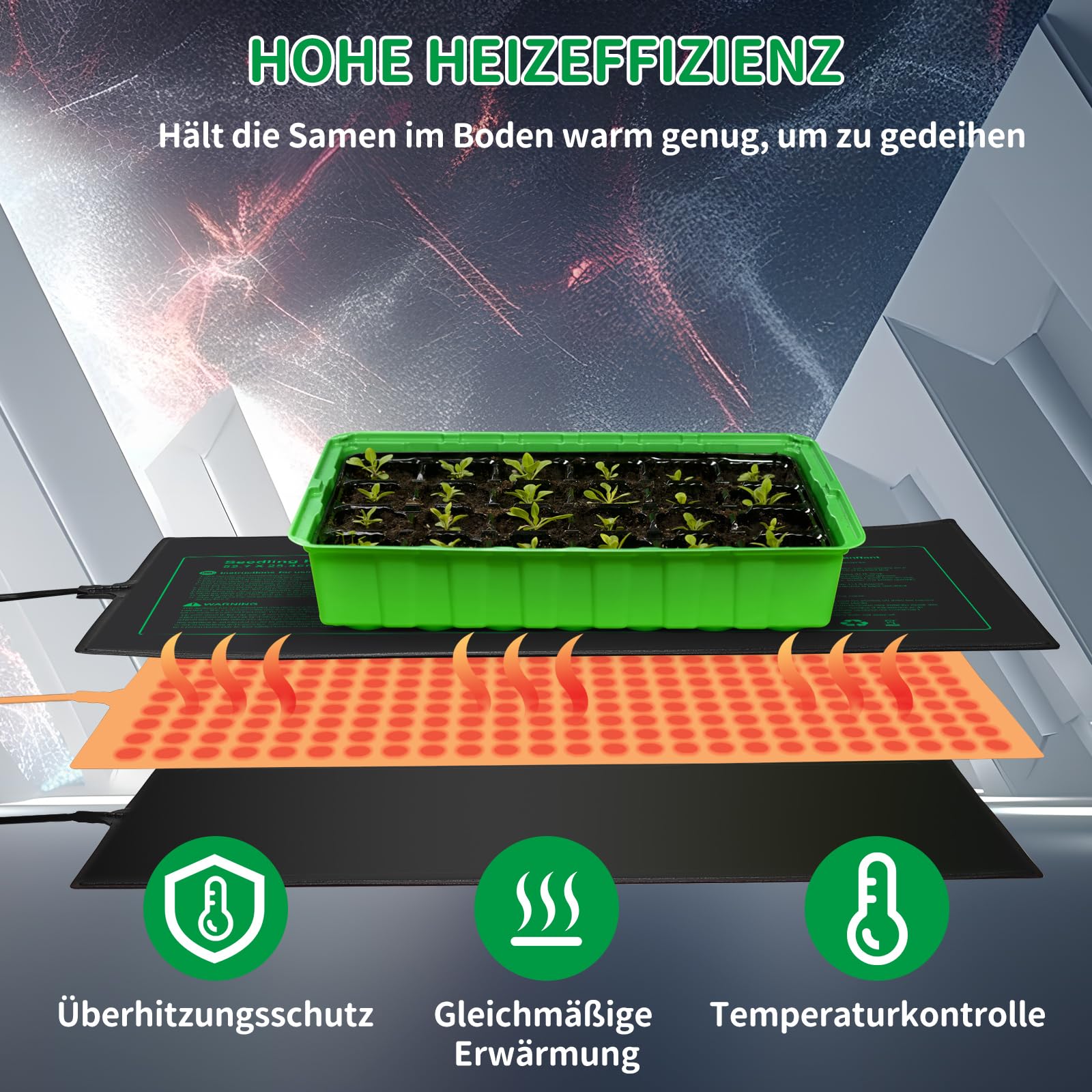 NAMOTEK Tappetino riscaldante per Piante con termostato Digitale e Set da 5 vaschette per Semina – Controllo della Temperatura per germinazione e propagazione delle Piante – Standard Met