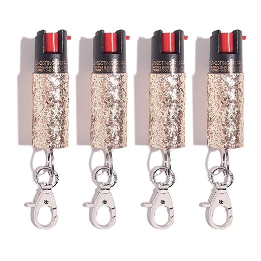 BLINGSTING Essentials Maximum Strength Pepper Spray Keychain for Women, 12-Foot Spray Range, UV Marking Dye - Glitter Sparkles