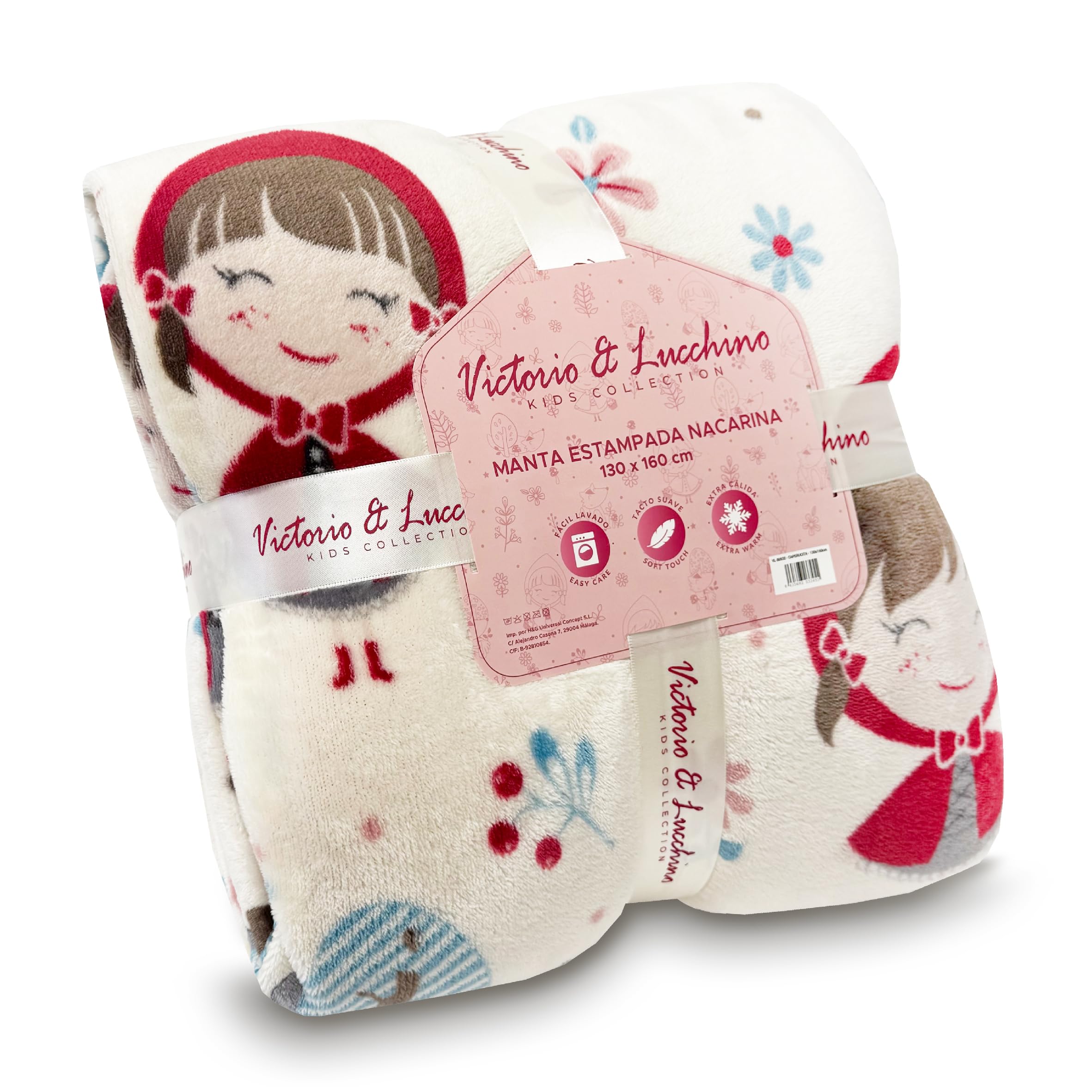 Victorio & Lucchino – Manta Infantil de Sedalina Estampada con Reverso de Sherpa a Contratono | Suave, Cálida y Ligera | Estampados Infantiles | Tamaño 130x160 cm (VL-80532-CAPERUCITA)
