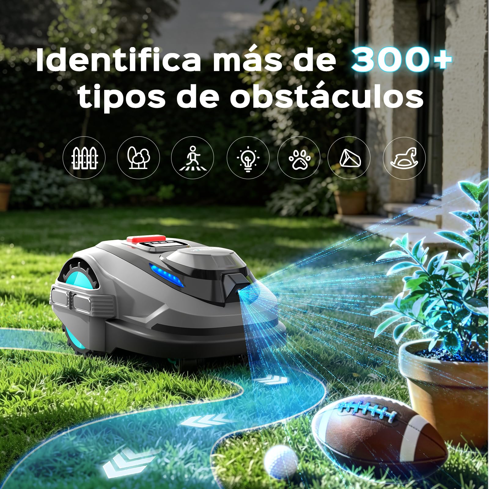 YARDCARE N1600PRO Robot cortacésped sin Cable perimetral, hasta 1600 m², navegación RTK y visión con IA, detección de más de 300 obstáculos, Recorrido en U, Gestión Zonas, Corte 20–60 mm por App