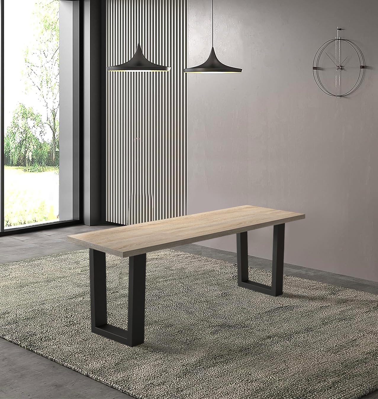 Hallowood Furniture Dudley Dining Bench with Wooden Top & Metal Legs, 120cm