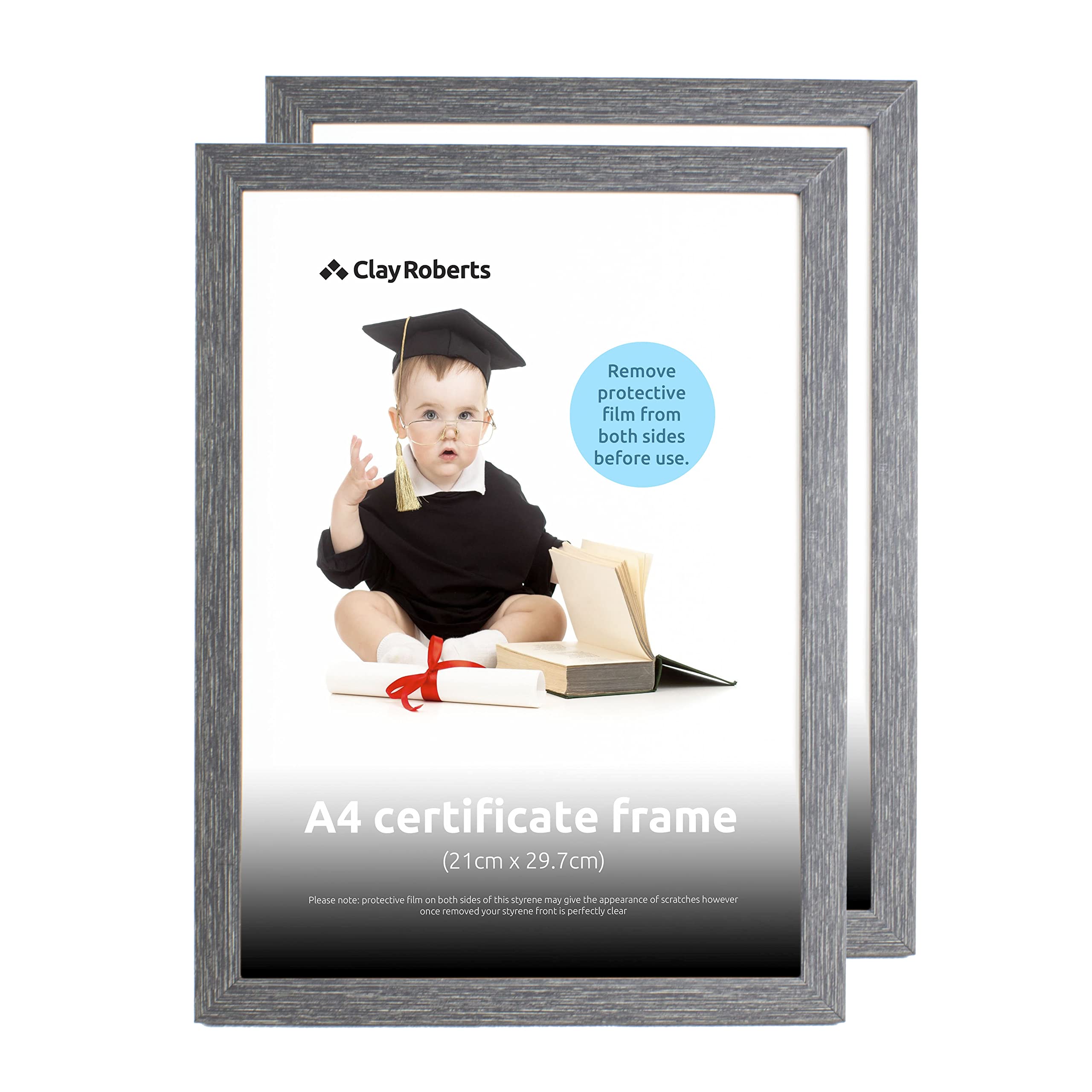 Clay Roberts A4 Frame, Photo Frame, Charcoal A4, Pack of 2, Picture Frame, Certificate Frame, Art Print Poster Frame, Freestanding and Wall Mountable, 21cm x 29.7cm Picture Frame Set