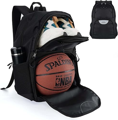 Miniatura 7 de Bolsa deportiva de fútbol y baloncesto con bomba de pelota - Mochila de baloncesto con compartimento separado para pelota y portazapatos, bolsa de