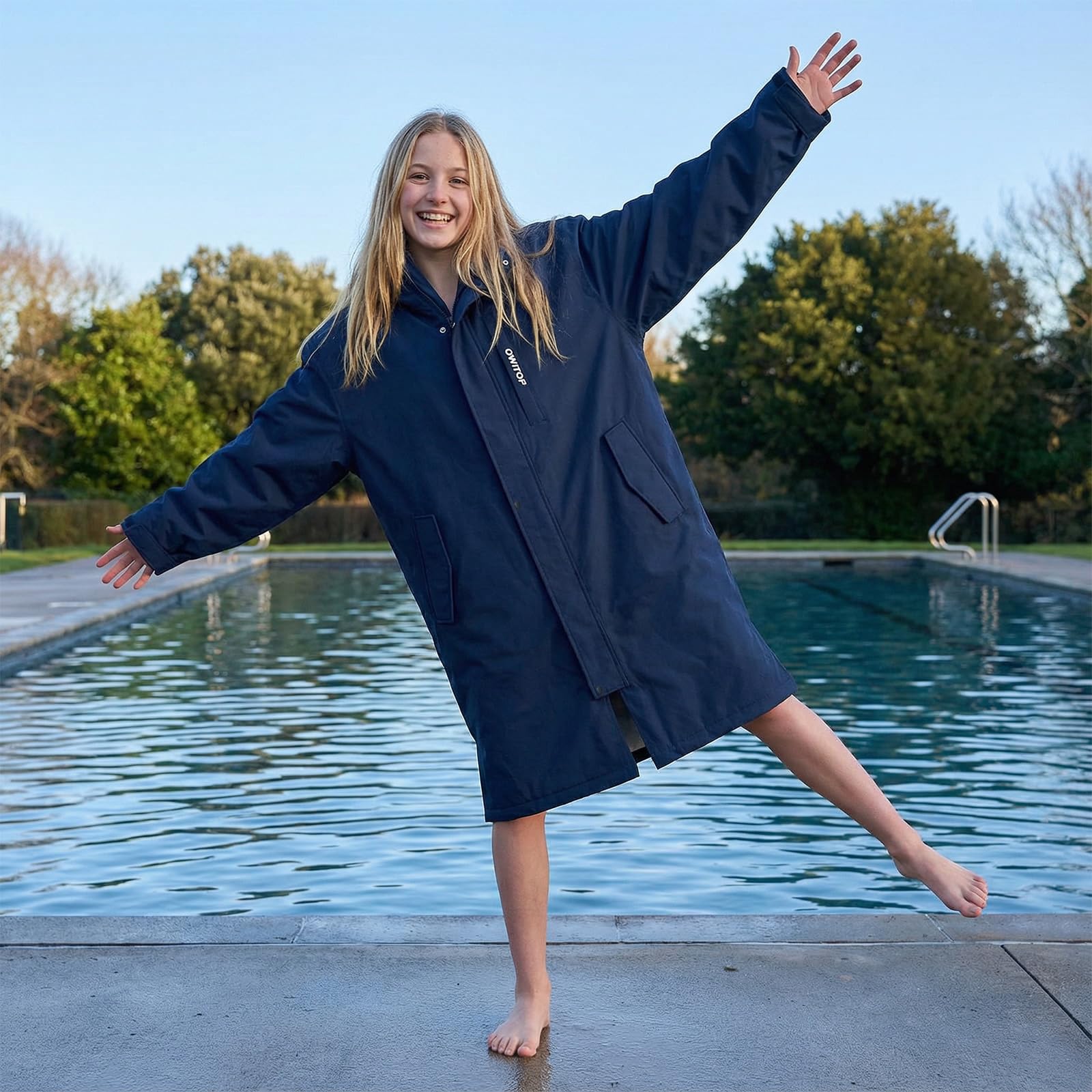 Owntop Manteau imperméable et coupe-vent - Manteau surdimensionné à séchage rapide à manches longues avec capuche pour la plage, la natation, le surf, les promenades, la doublure en tissu éponge