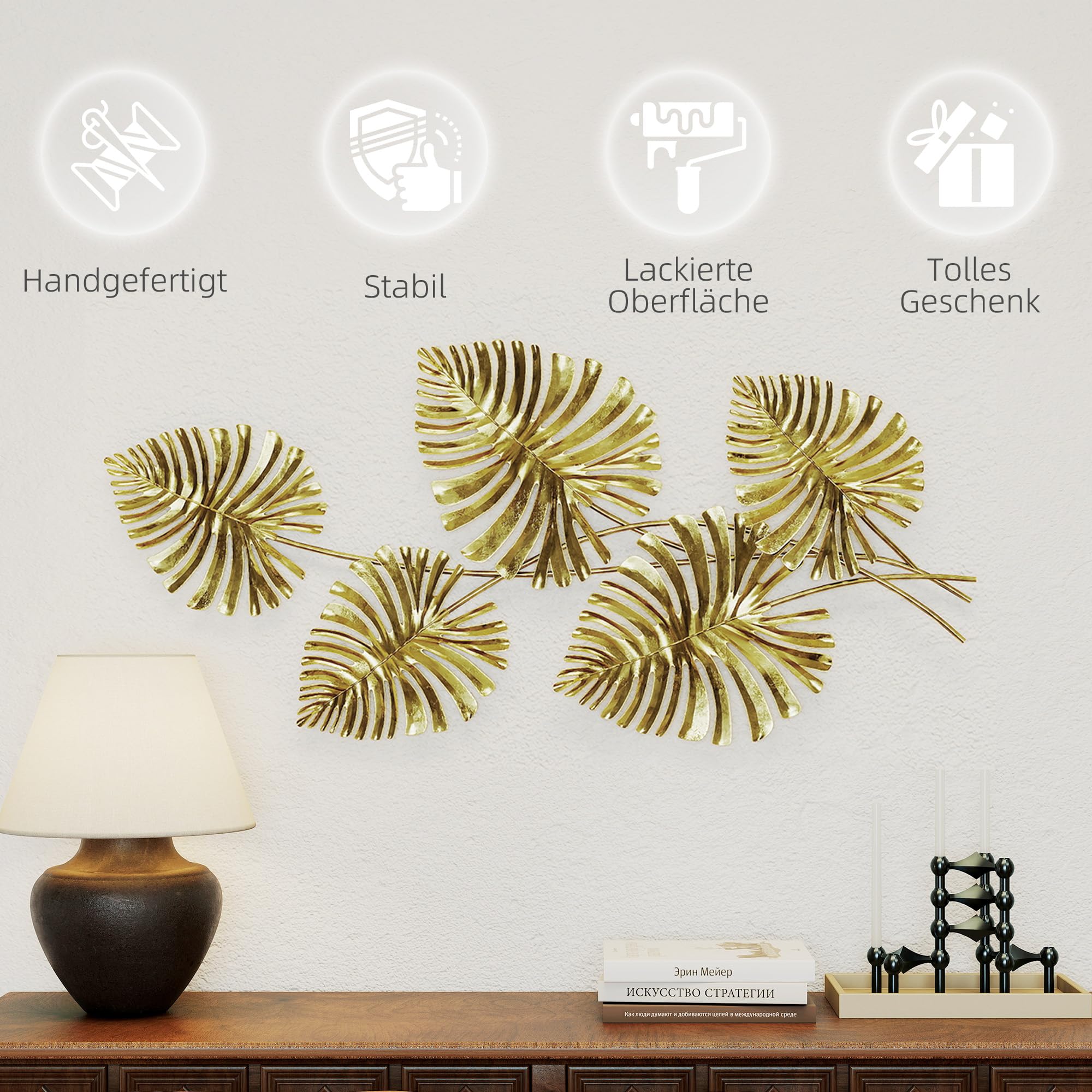 HOMCOM Wanddeko Wandbild Monstera-Wanddekoration Metallbild Modern