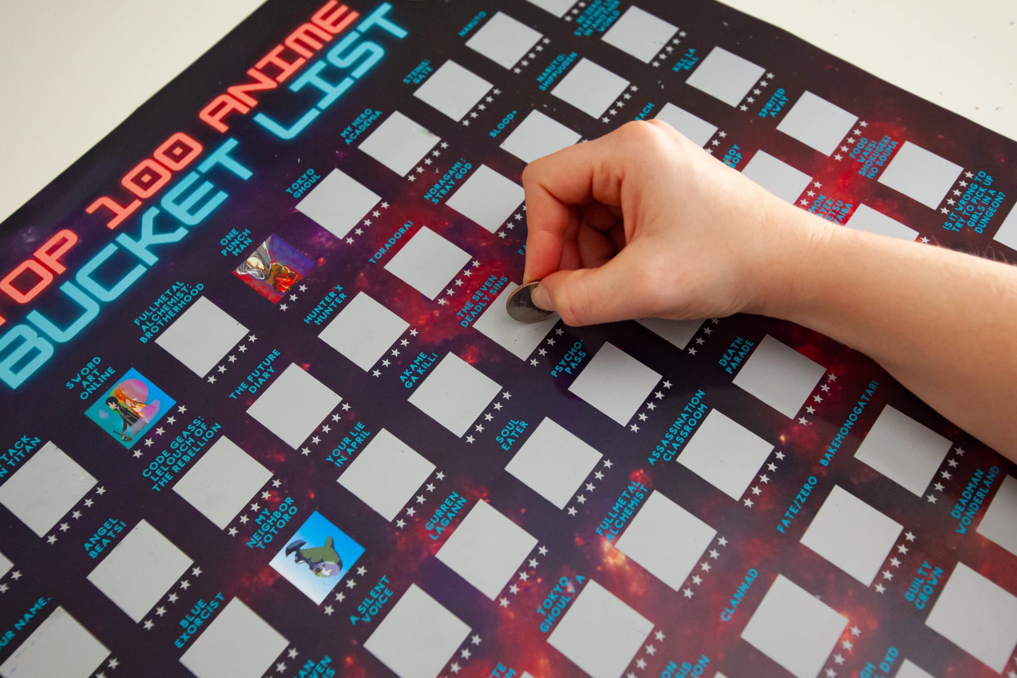 Top 100 Anime Bucket List Scratch Off Poster (18”x24”) with Custom