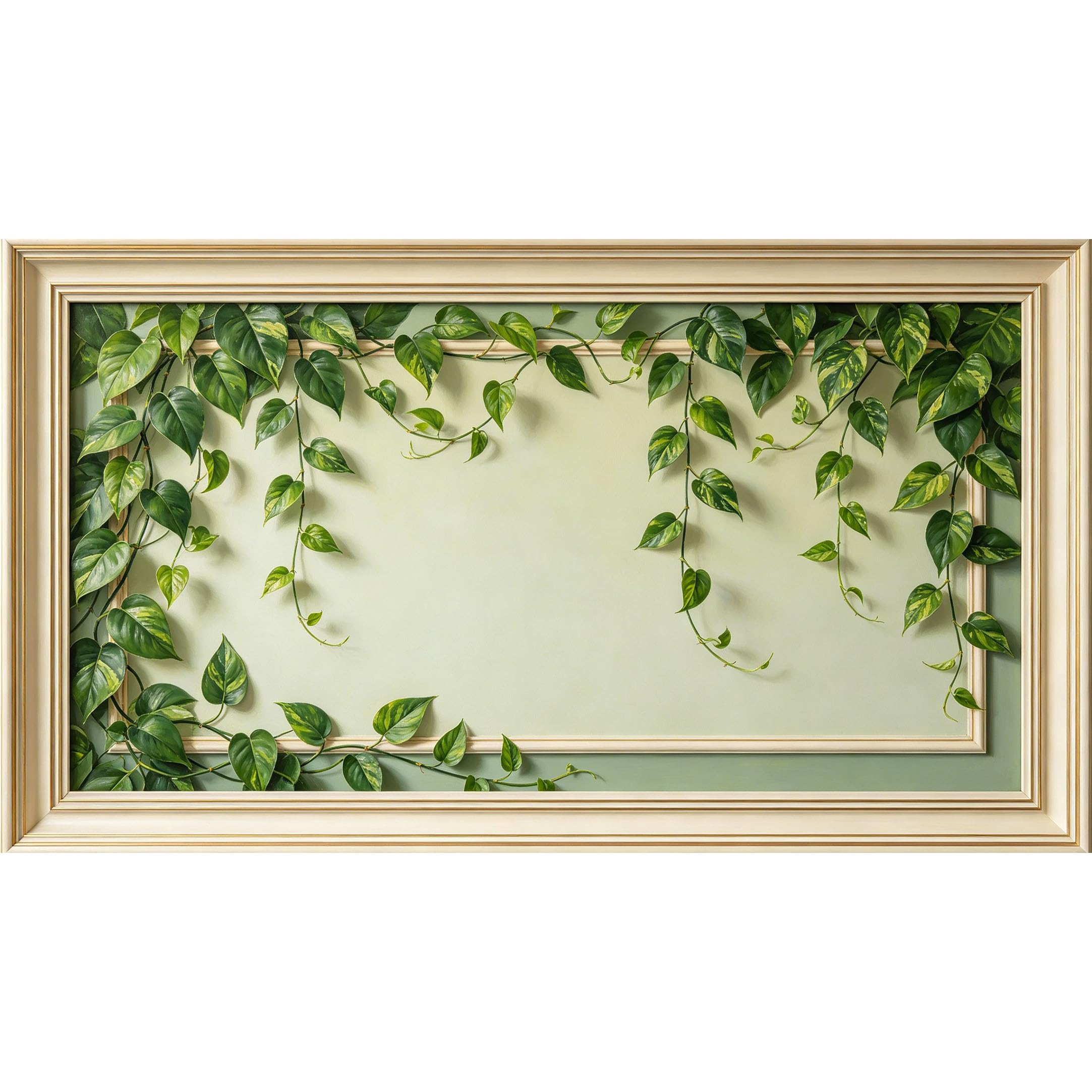 QZLITHOTIC 50x90cm3D Framed Wall Art， Botanical Green Vine Leaves Self‑Adhesive Mural， Water‑Activated Peel & Stick Fabric Decor Wall Decal for Bedroom Living Room