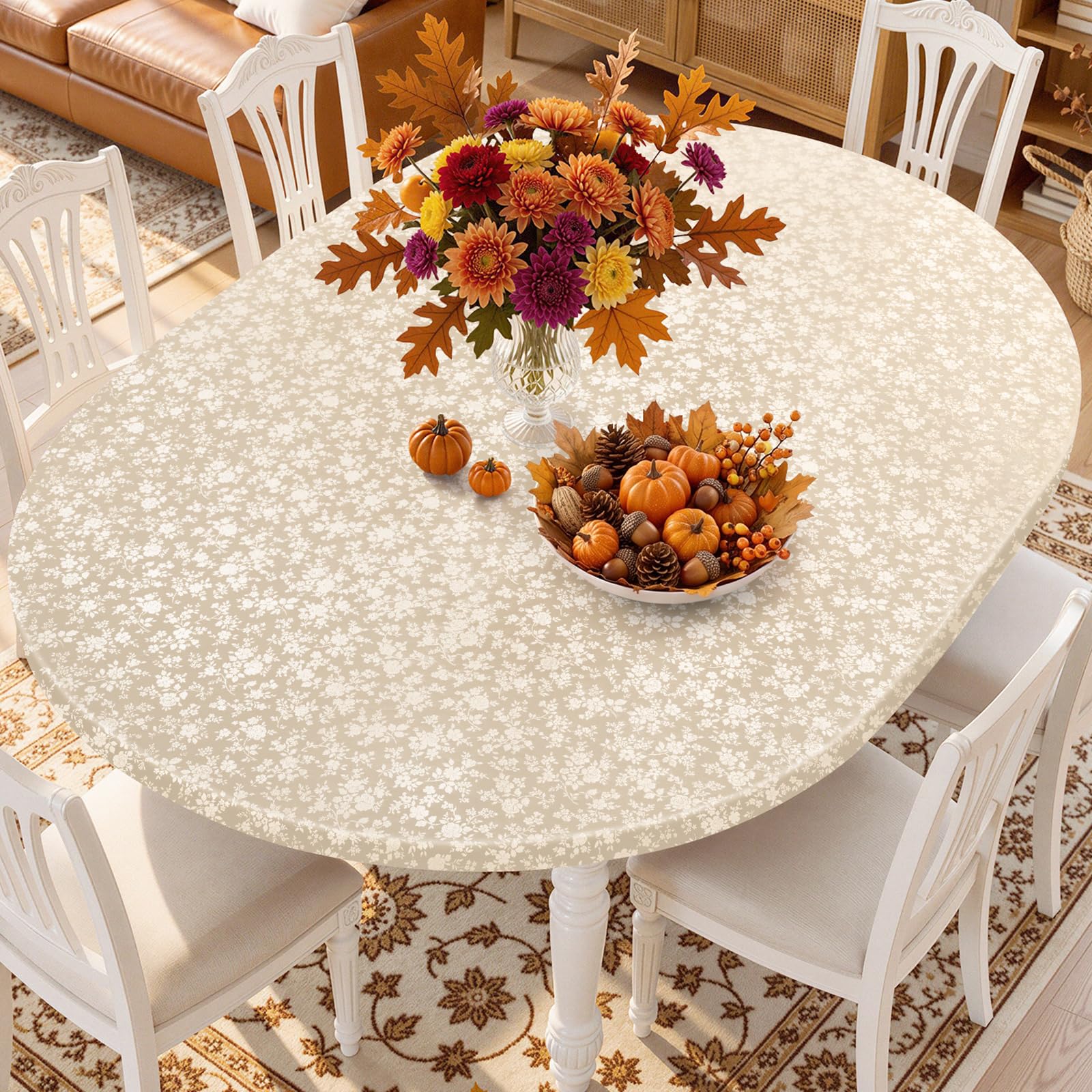 Smiry Waterproof Heavy Duty Vinyl Fitted Tablecloth for 48"-68" Oval Table